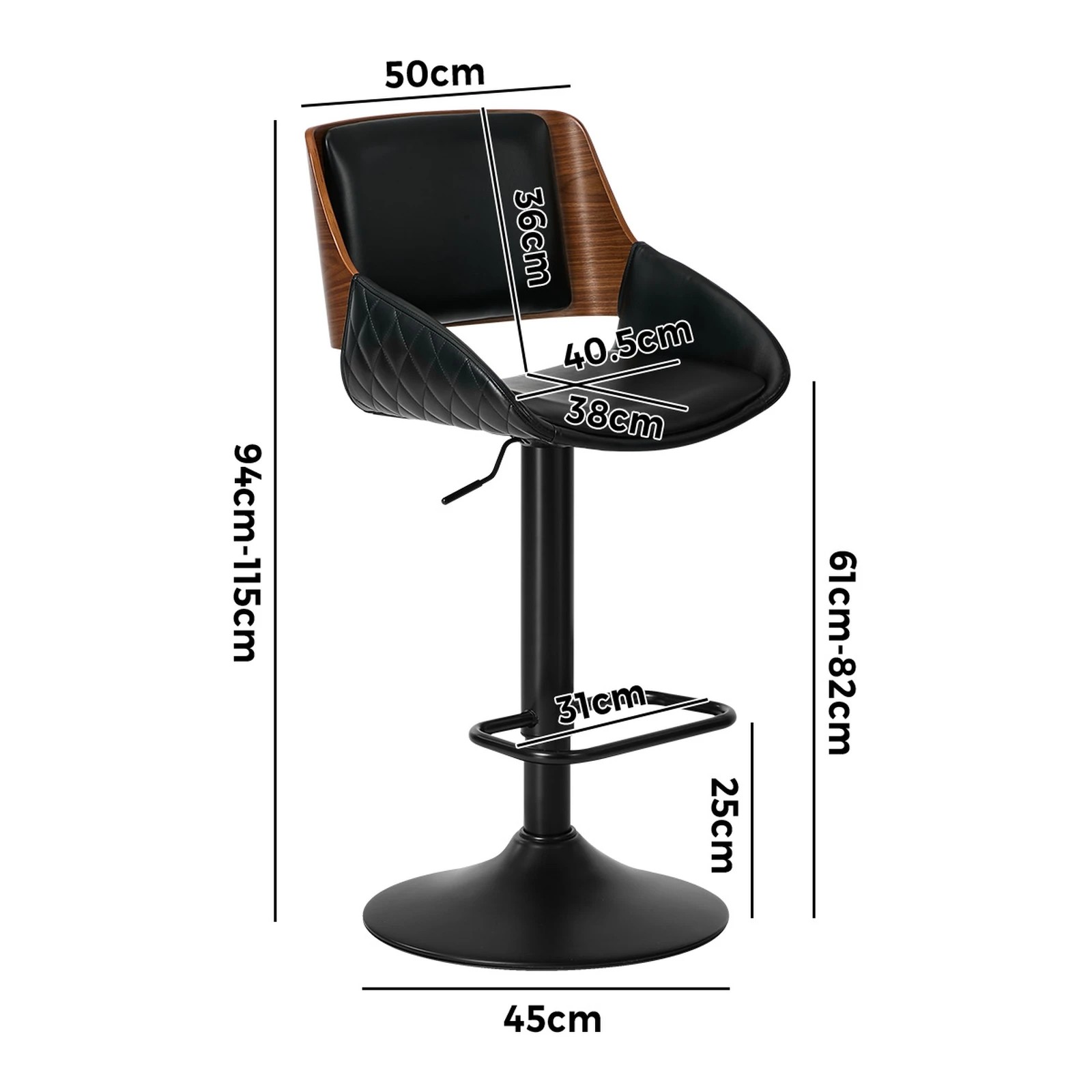 2 Oikiture 2x Bar Stools Kitchen Dining Chairs Swivel Gas Lift Stool Leather - Black, 2 of 8