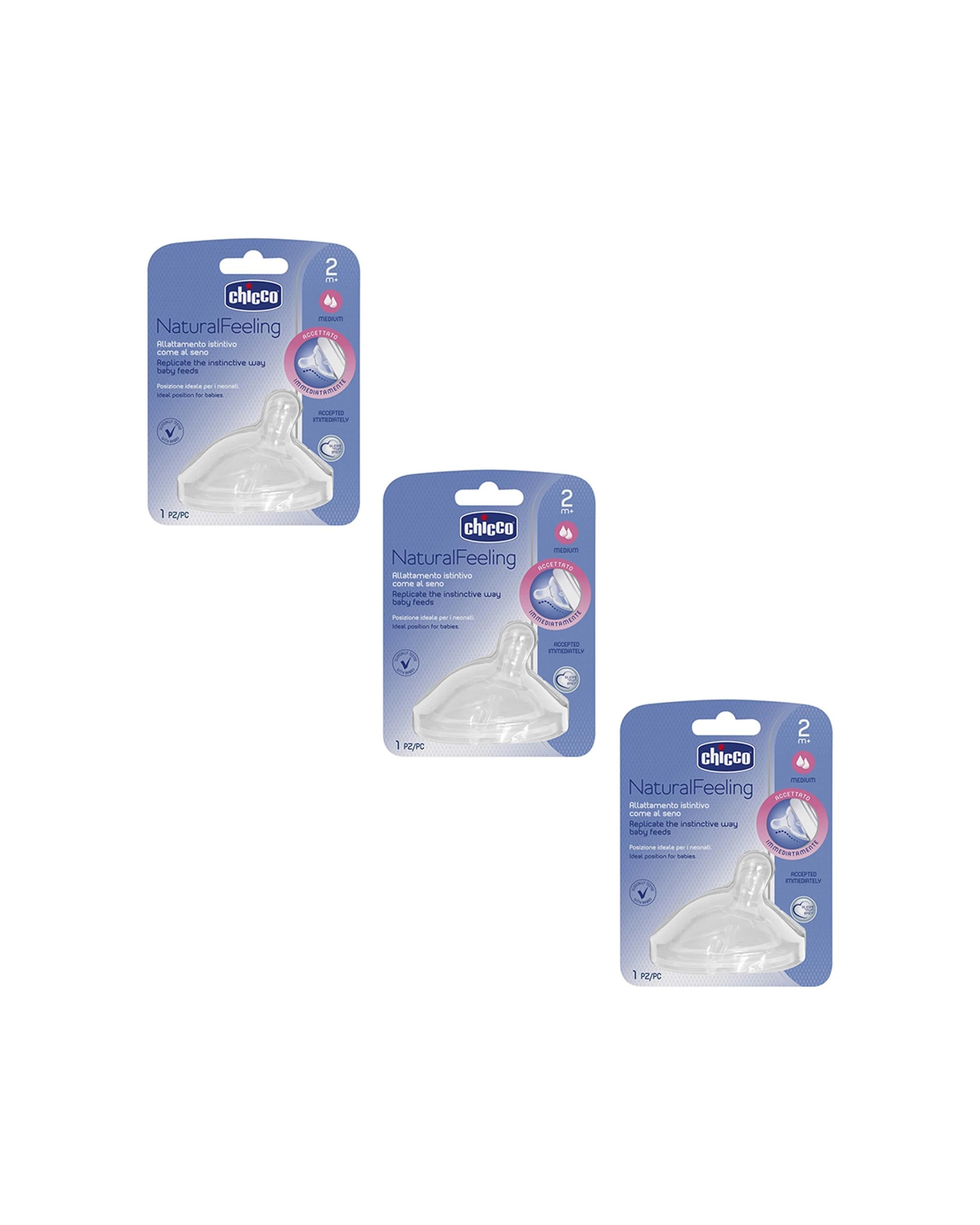 1 Chicco 3pc Nursing Baby NaturalFeeling Medium Flow Silicone Teat Feeding - Multi, 1 of 2