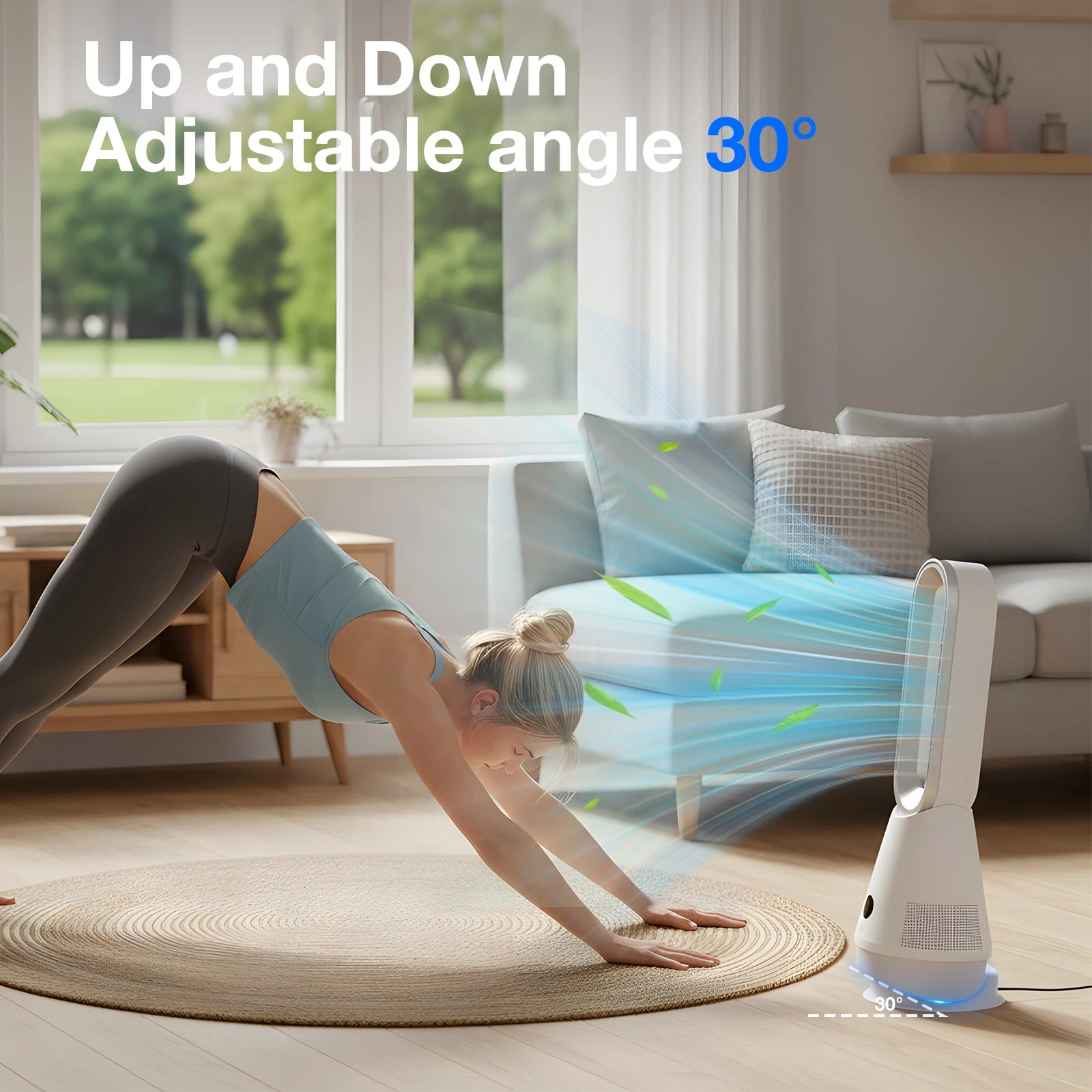 2 Advwin Bladeless Tower Fan Electric Airflow Purifying Fan with 8 Speeds 9H Timer Remote 80°+30° Oscillating, 2 of 6