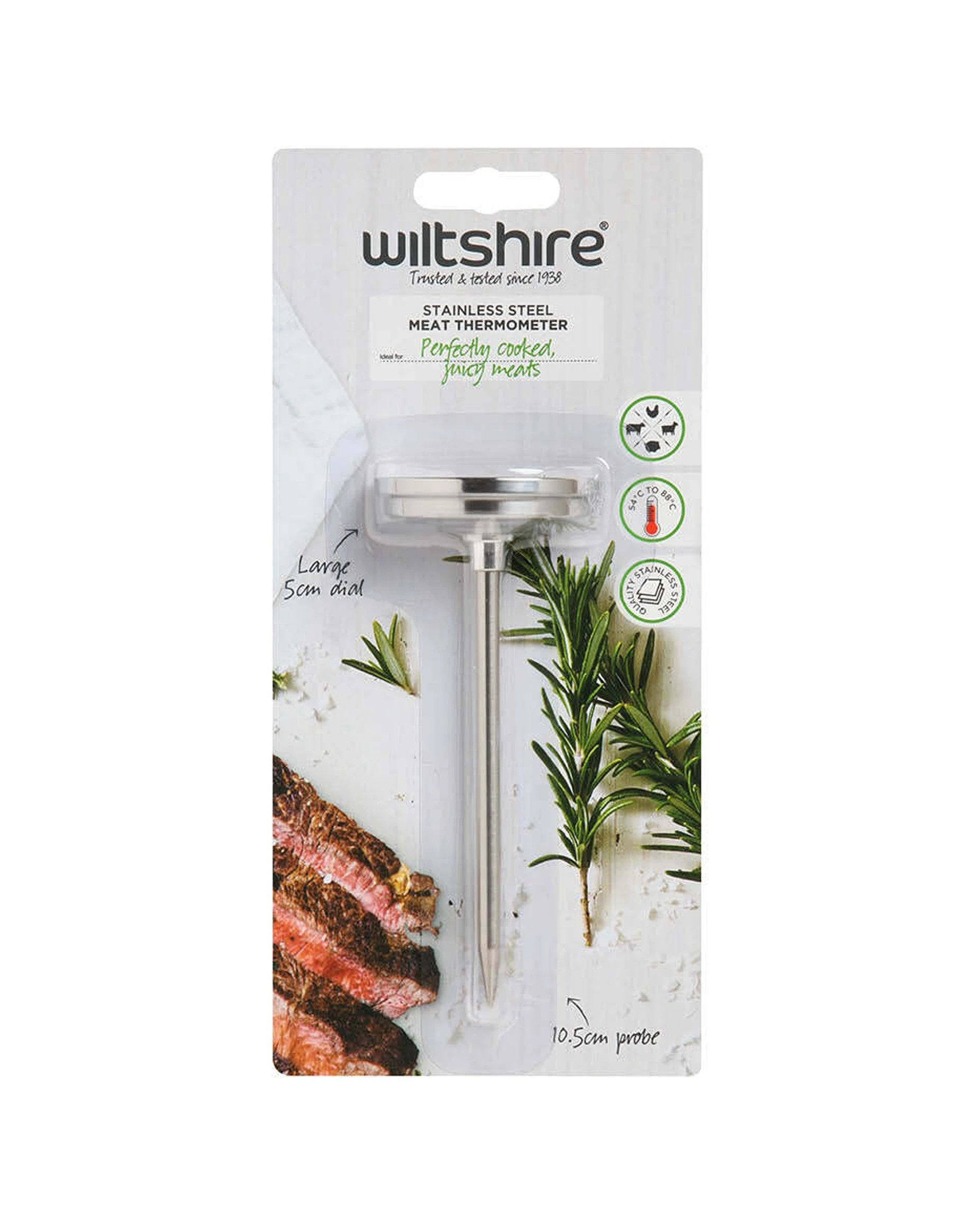2 Wiltshire Stainless Steel 5cm Dial Meat Temperature Kitchen Thermometer - Metallic, 2 of 2