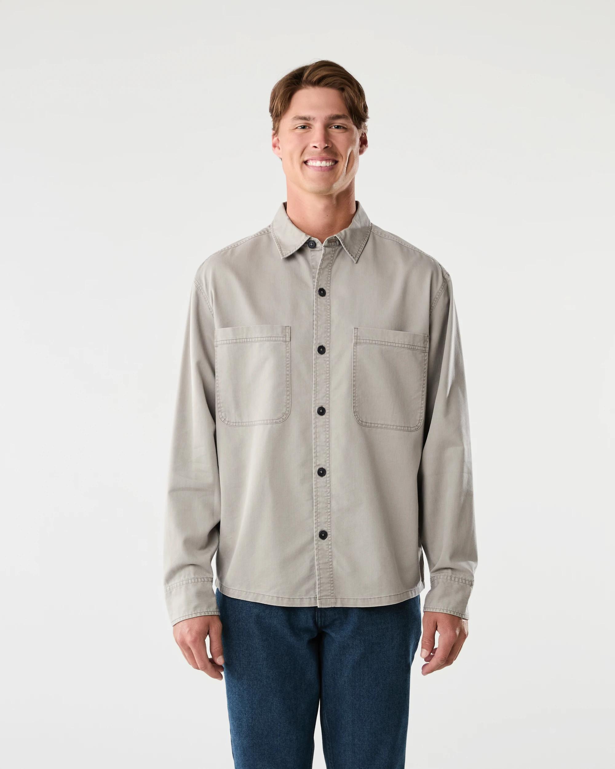2 Long Sleeve Twill Overshirt Bge Smoke, 2 of 7