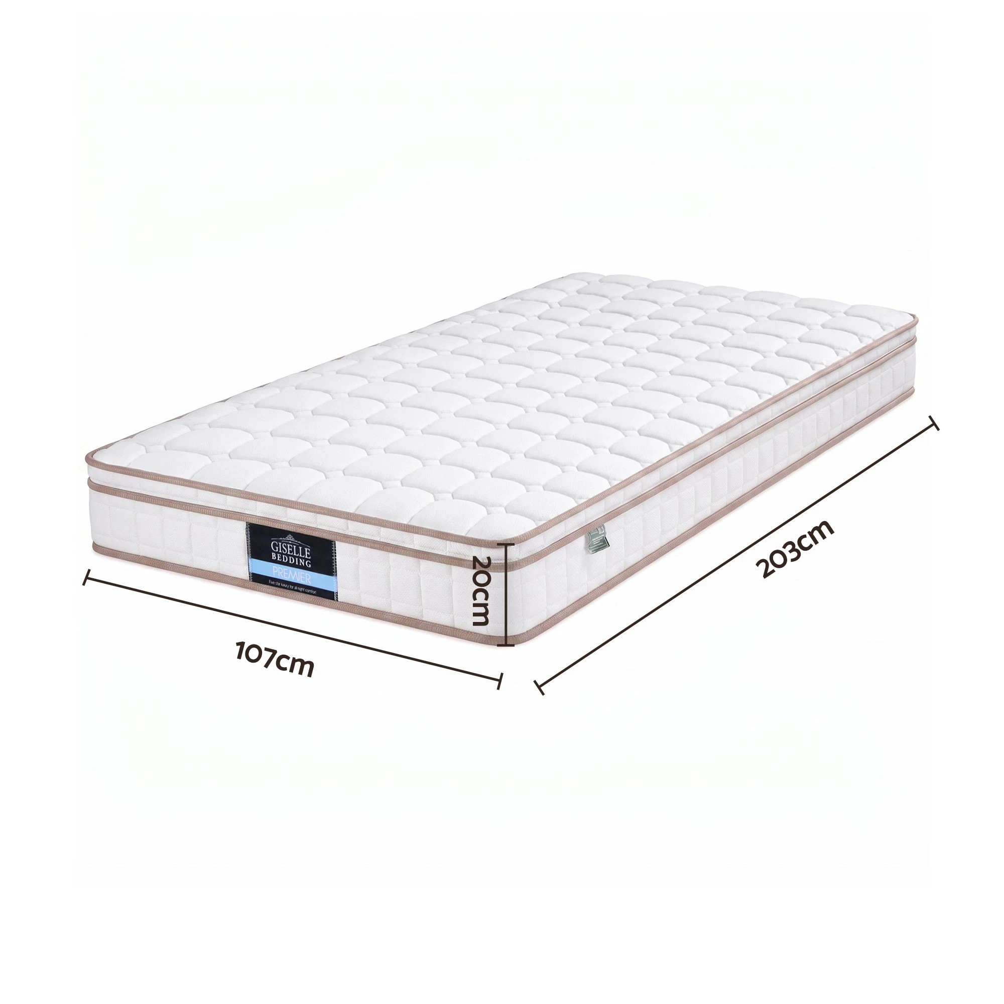 3 Giselle Bedding 20cm Firm Mattress Pocket Spring for Bedroom or Guest Room - King Single Bed - White, 3 of 10