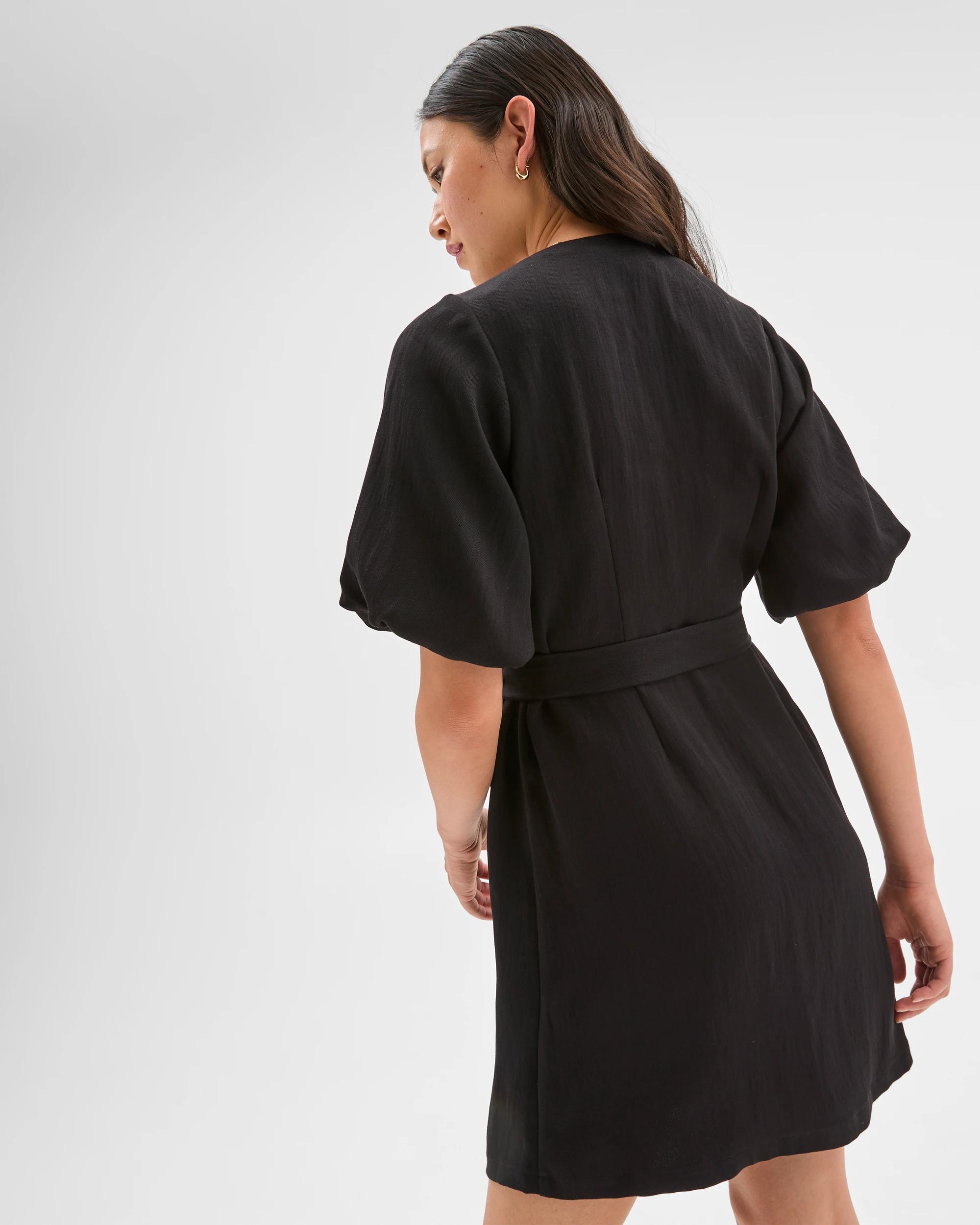 5 Puff Sleeve Mini Shirt Dress - Preview BLACK, 5 of 5