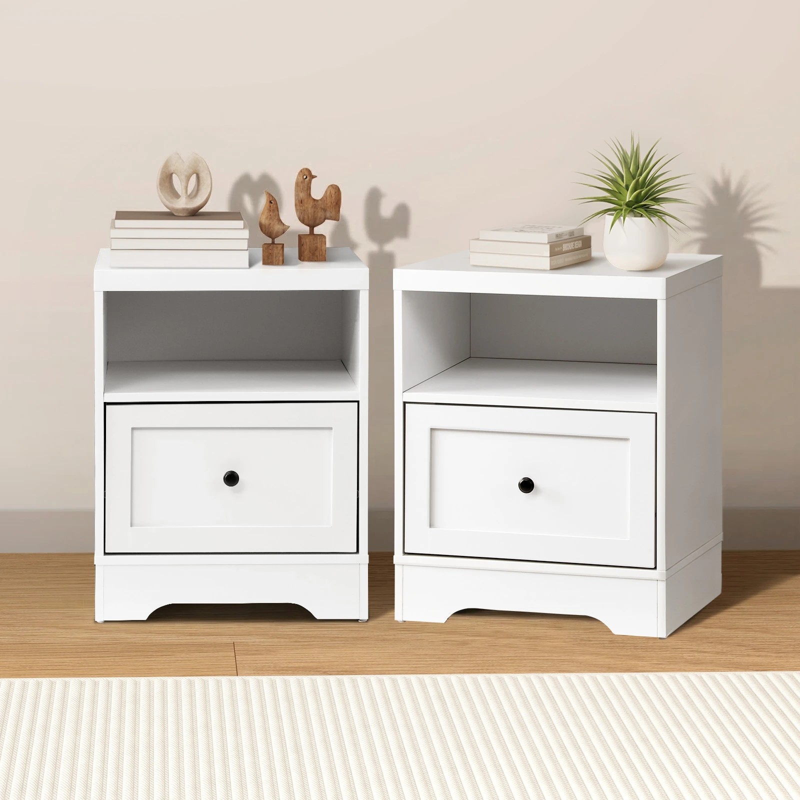 3 Oikiture 2PCS Bedside Tables Nightstand Hamptons Furniture - White, 3 of 8