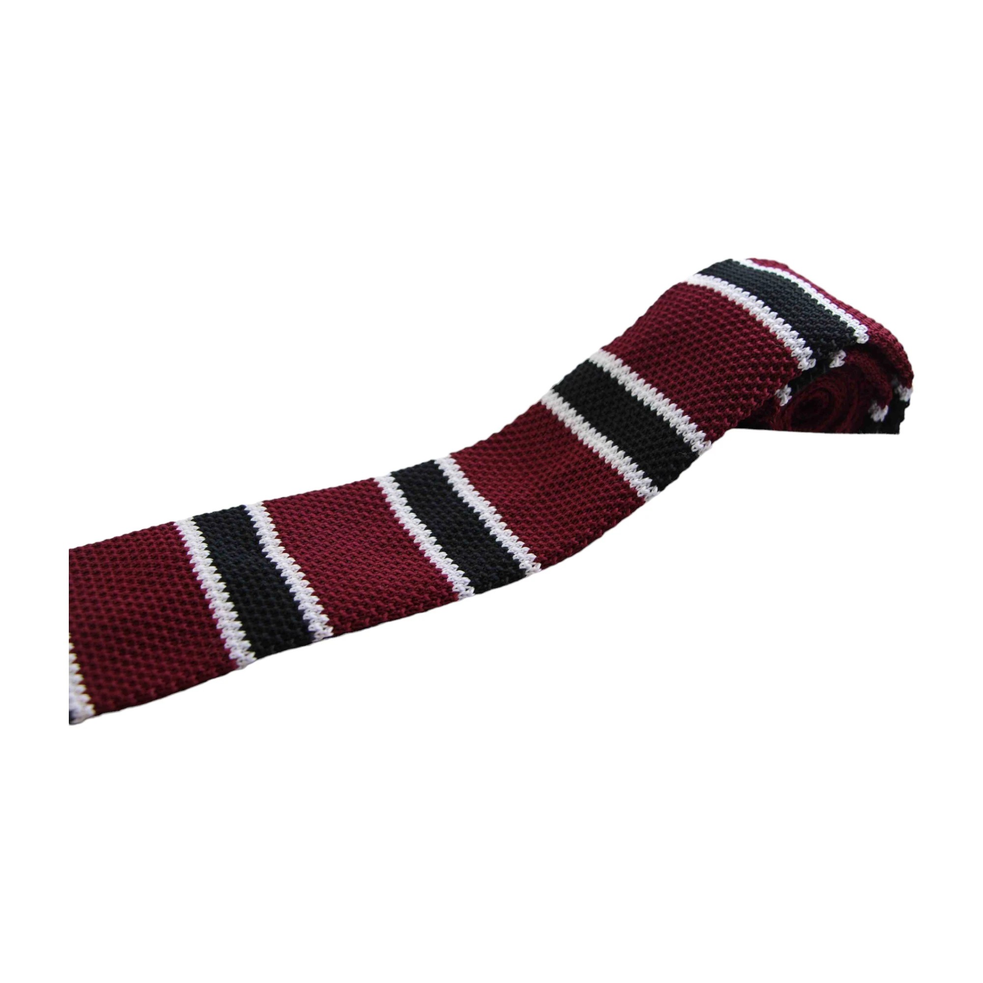 4 Zasel Knitted Maroon, Black & White Striped Patterned Neck Tie - Multi - Multi, 4 of 4