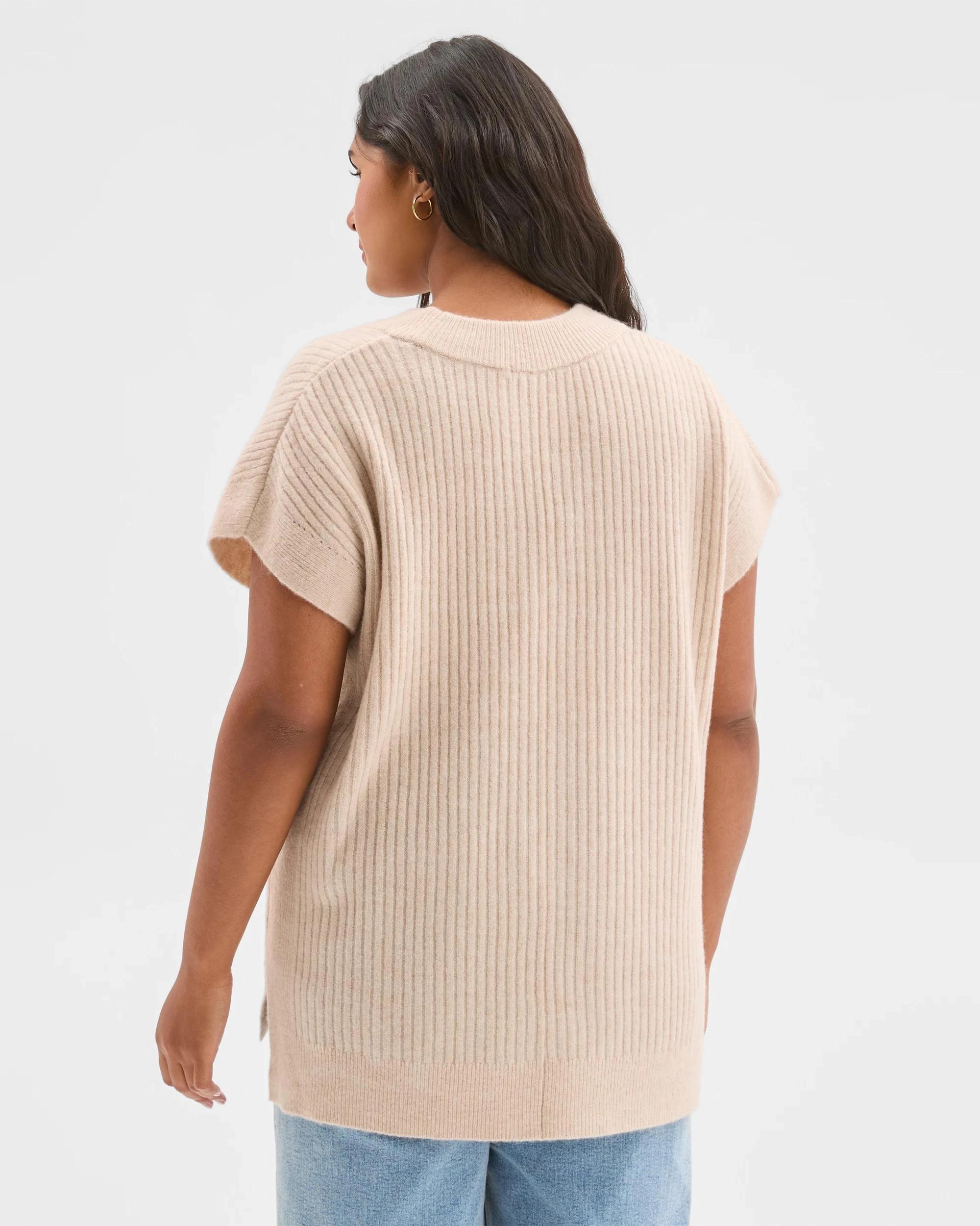 3 Target Curve Plus Size Sleeveless V-Neck Longline Knit Vest OATMEAL MARLE, 3 of 5