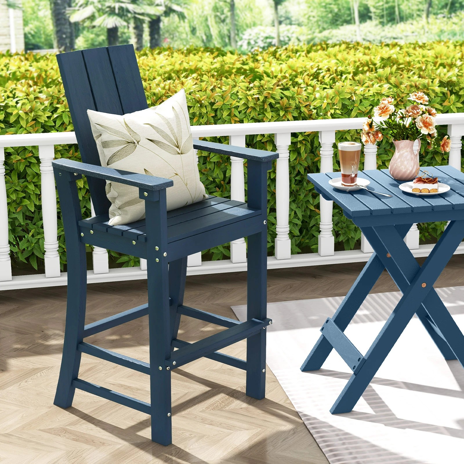 2 Costway Tall Adirondack Chair Outdoor Bar Stool Patio Bistro Chair Backyard & Garden, 2 of 3
