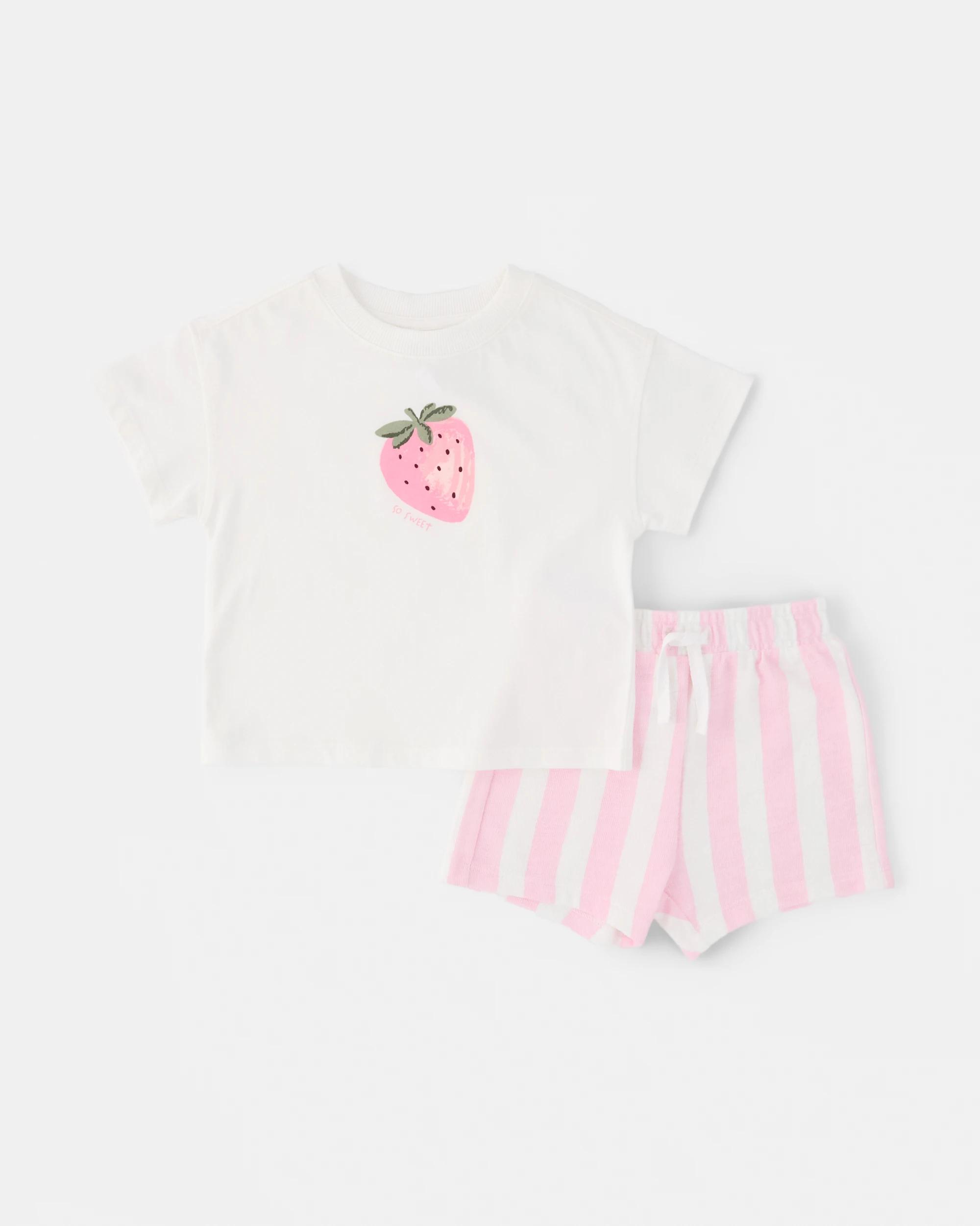 1 Short Sleeve T-shirt & Shorts Set Wht Strwb, 1 of 6