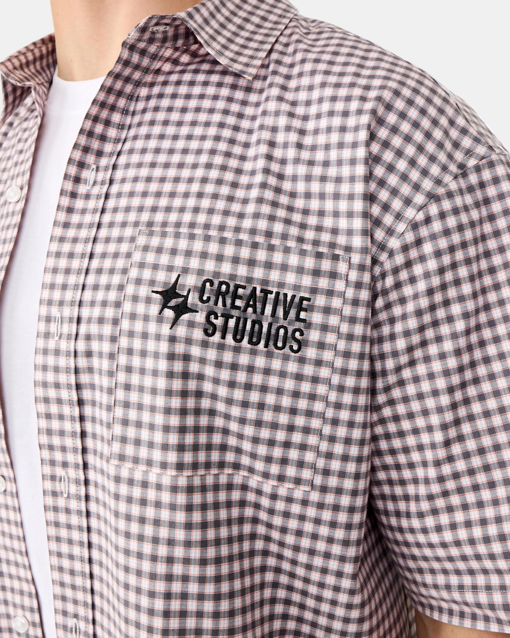 7 Short Sleeve Boxy Check Shirt Gry Check, 7 of 8