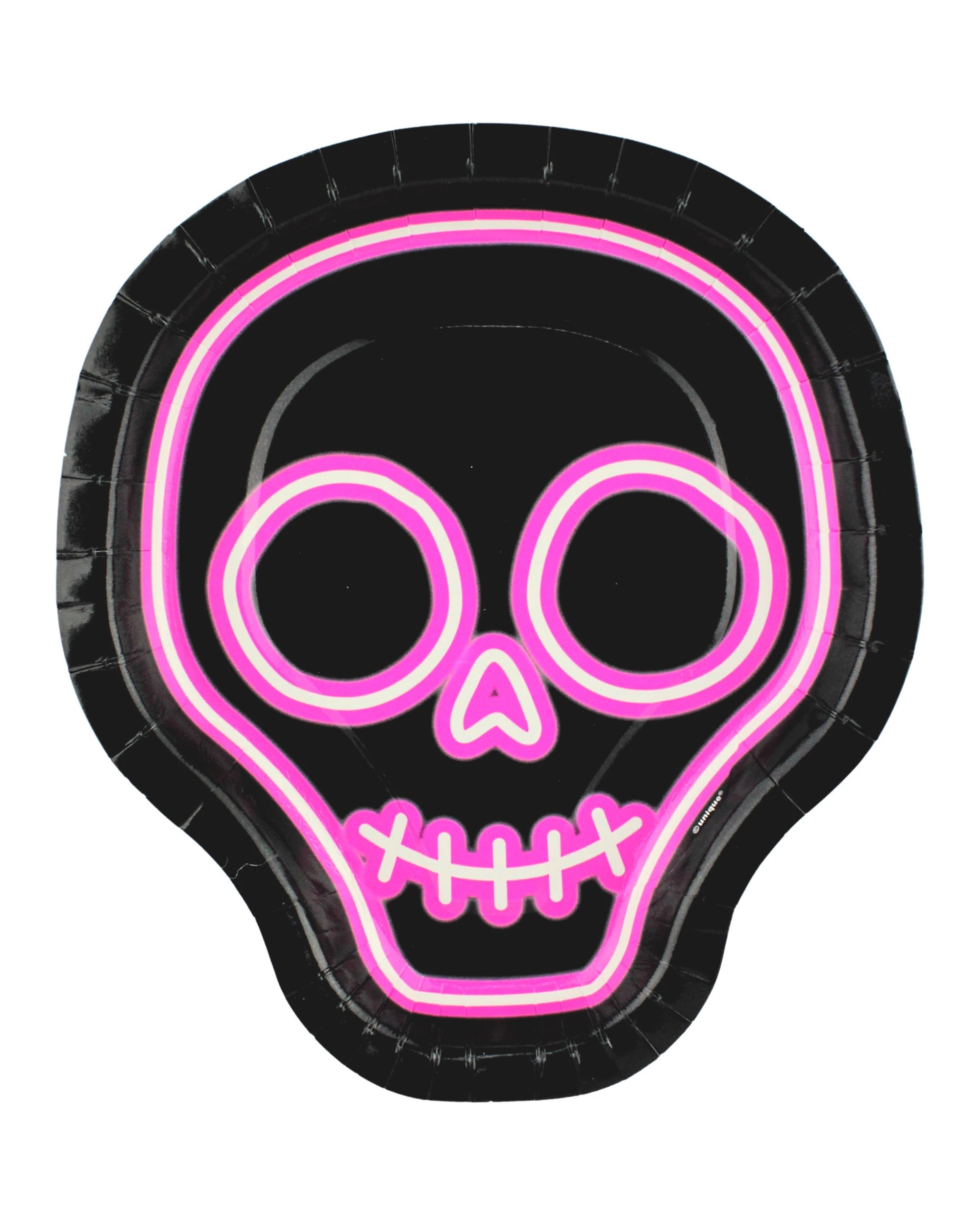 1 Unique Halloween Neon Lights Skull Paper Plates Pack of 8 - Multi, 1 of 2