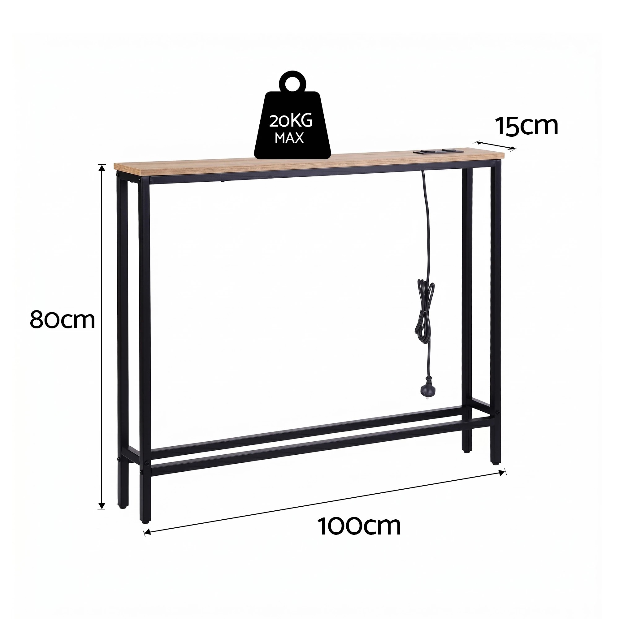2 Artiss Console Table Entryway Hallway Narrow Display Desk Charging Station 100CM Wood - Multi, 2 of 9