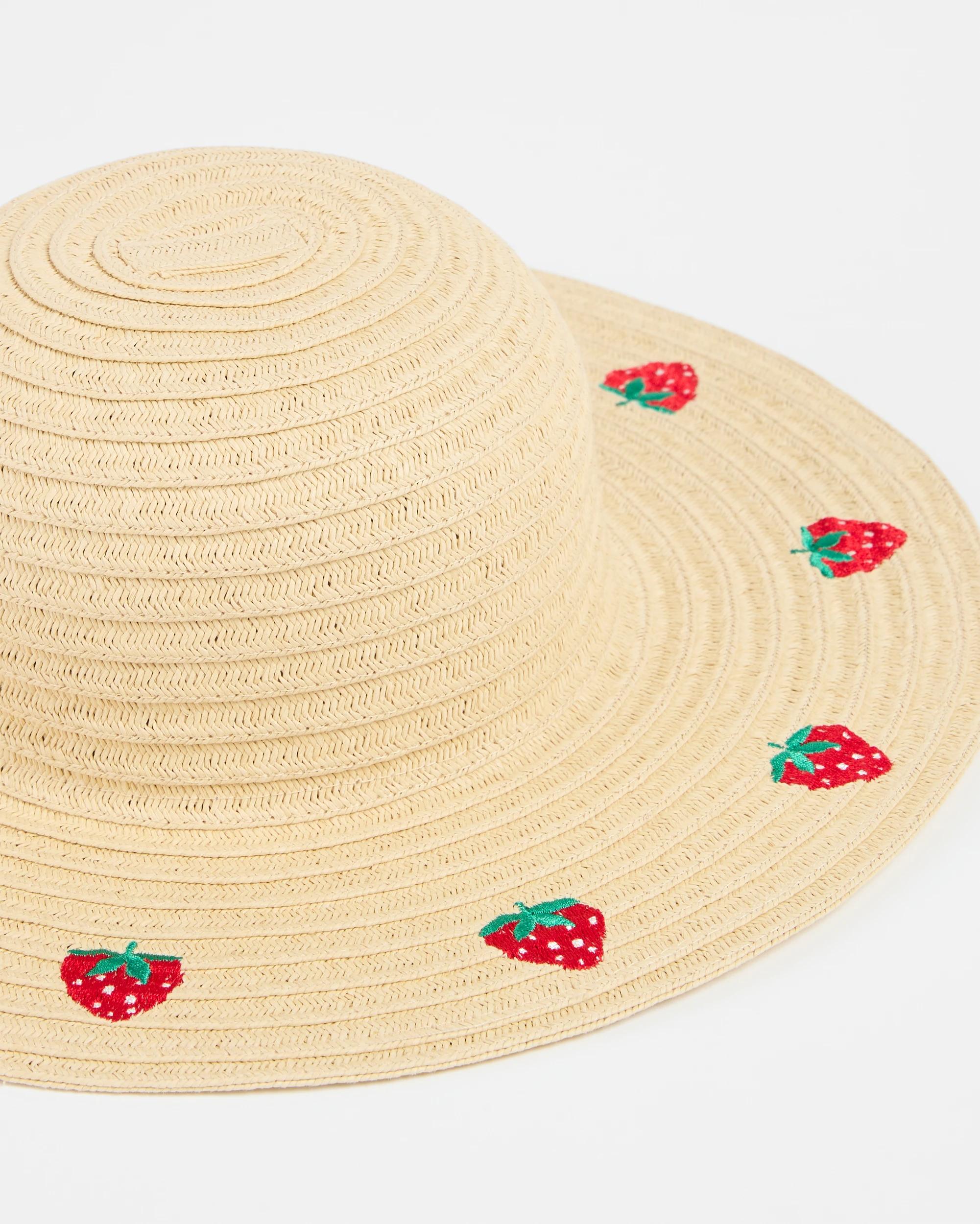 2 Target Kids Paper Straw Embroidered Strawberry Hat NATURAL, 2 of 2