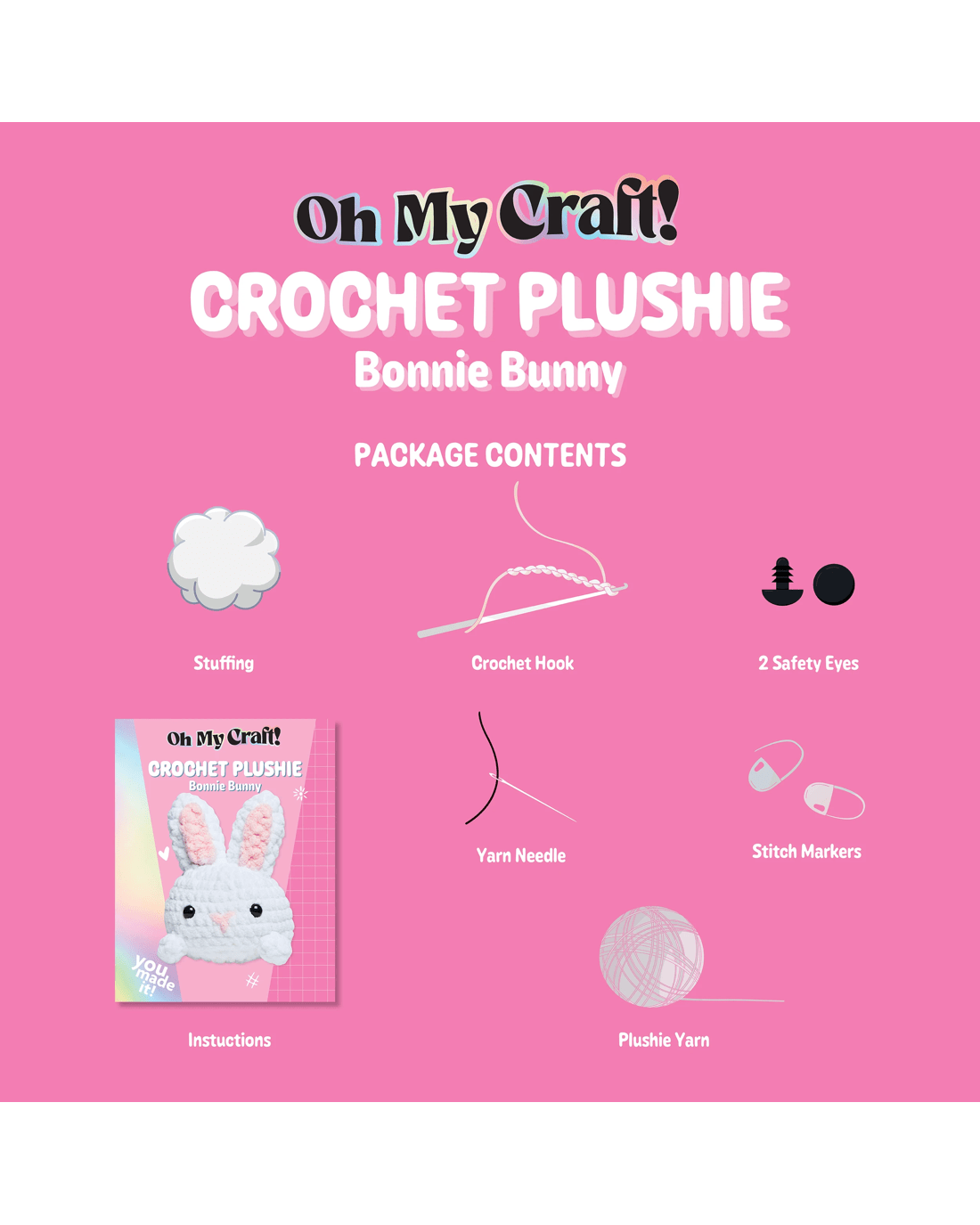 3 Oh My Craft! Crochet Plushie Bonnie Bunny Set, 3 of 5