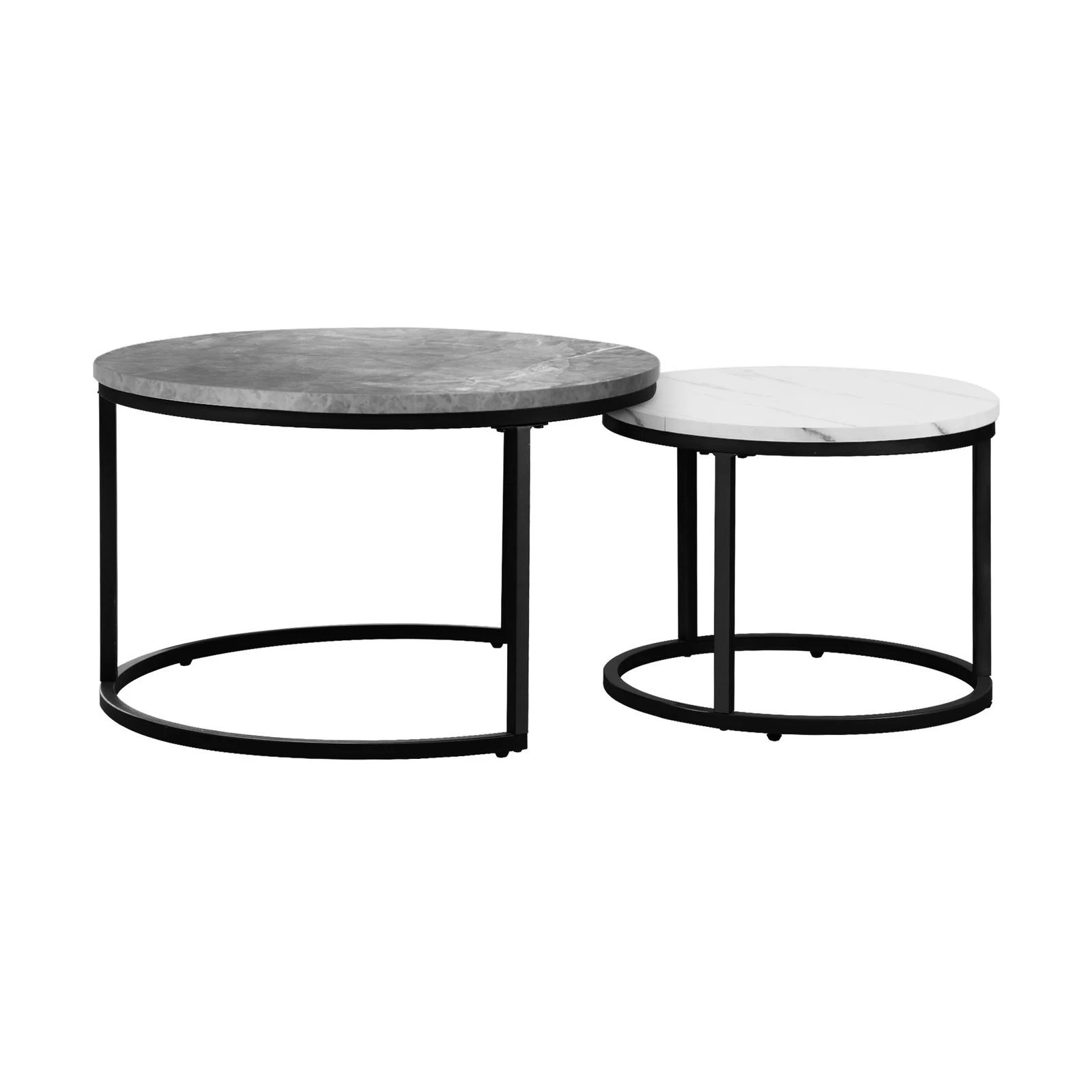 6 Oikiture Set Of 2 Coffee Table Round Marble-like Nesting Side Tables
 - Multi, 6 of 10