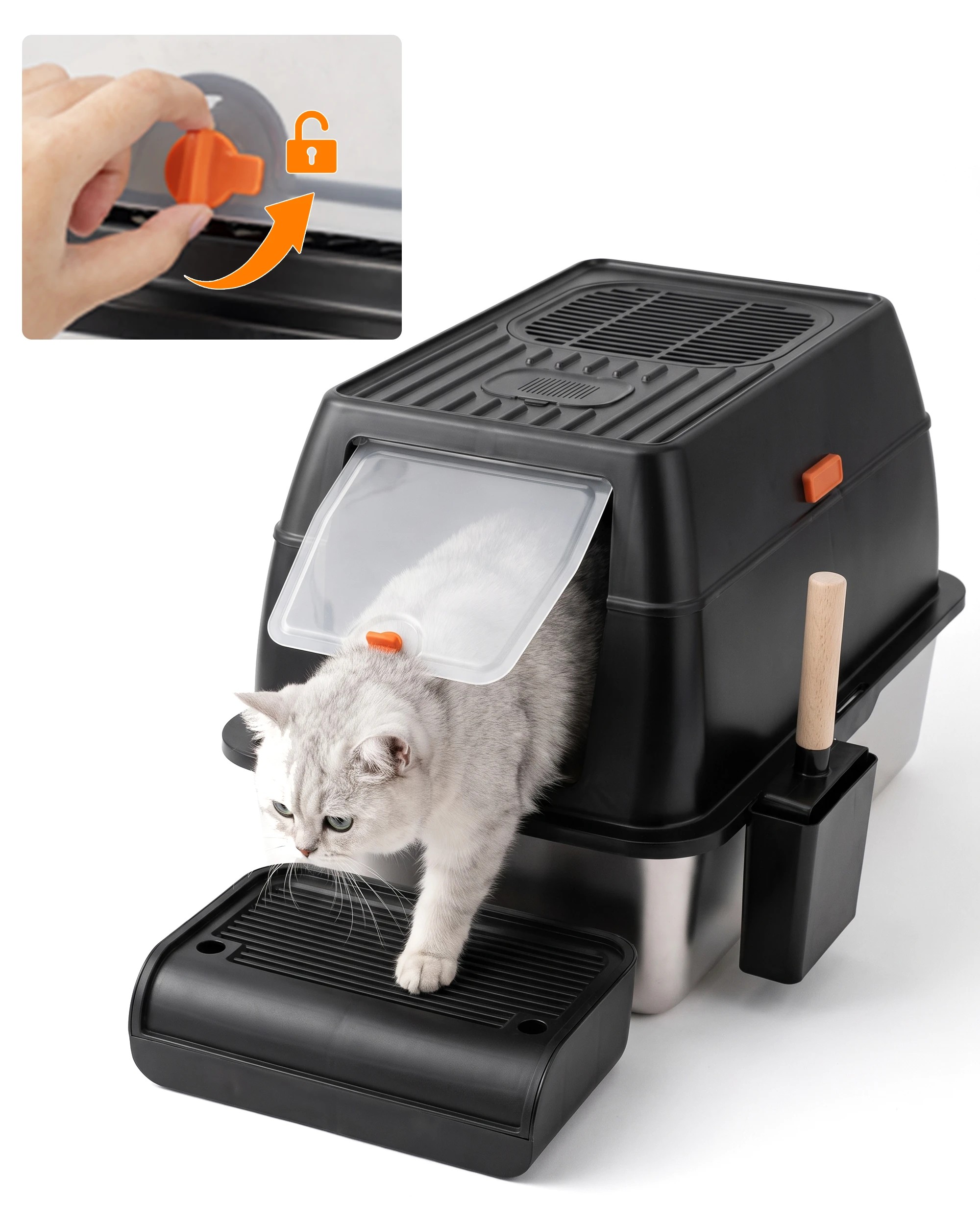 5 Petzly Stainless Steel Enclosed Extra Large Cat Litter Box Non Stick Leak-Proof, 5 of 10