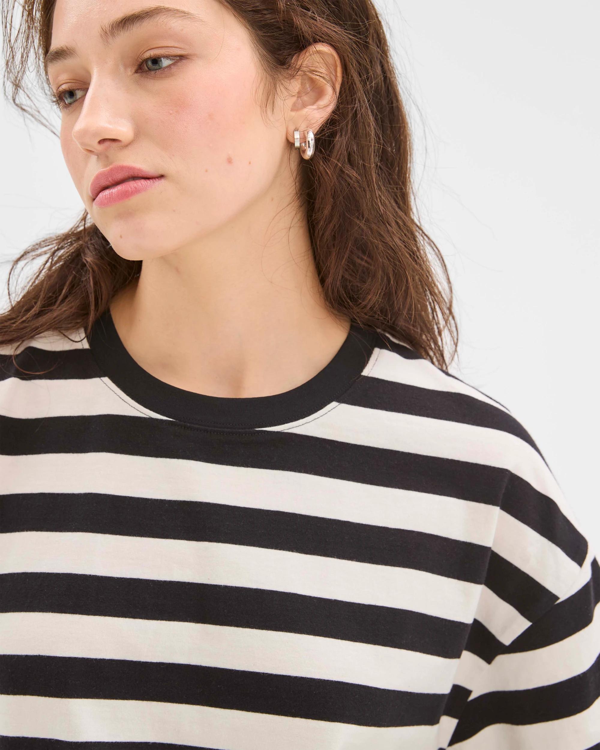 4 Lily Loves Australian Cotton Oversized Boxy Printed T-Shirt BLACK AND WHITE STRIPE, 4 of 7