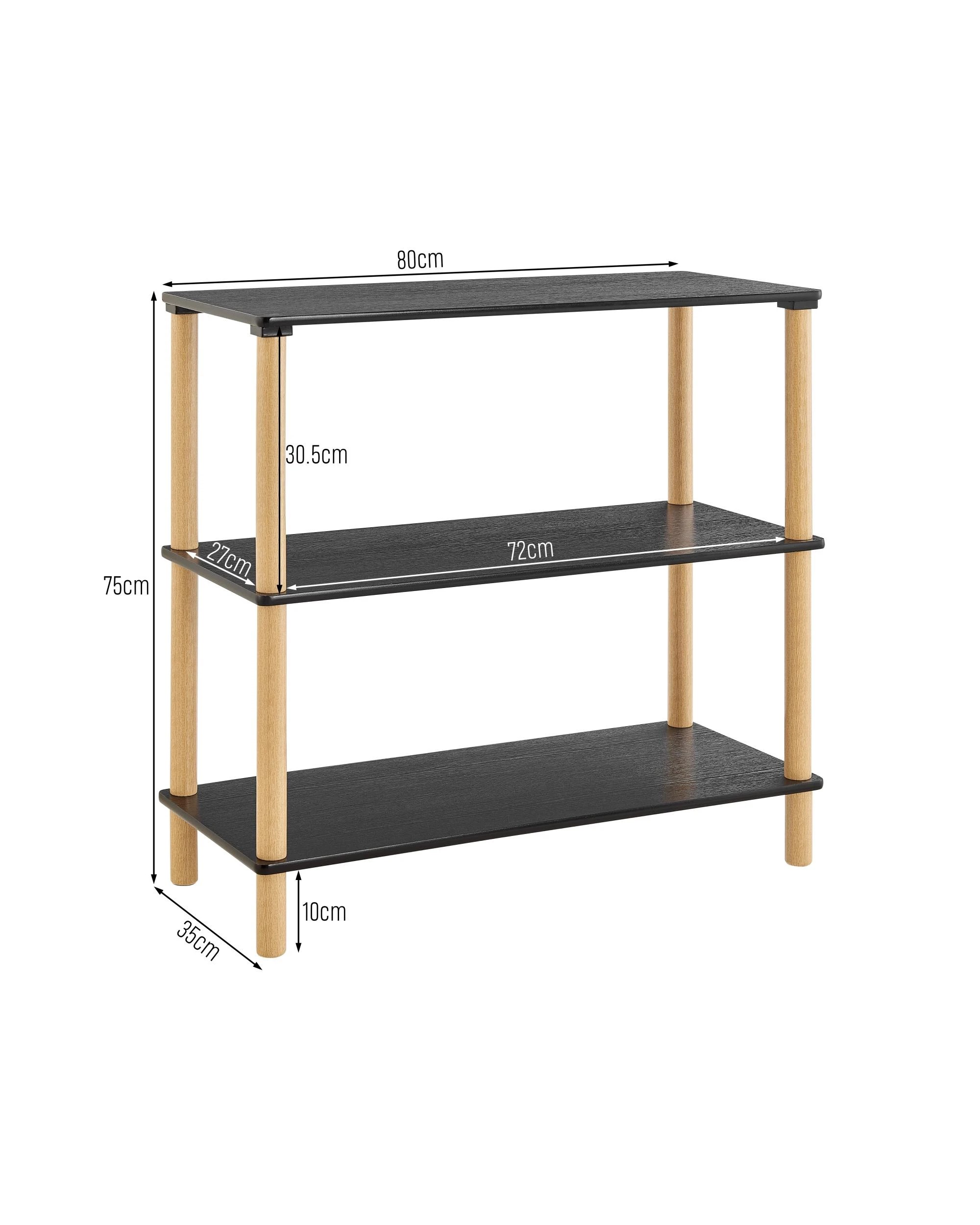 10 Kodu Open Shelf Unit Shelving Display Rectangular 3 Levels Black and Oak, 10 of 10