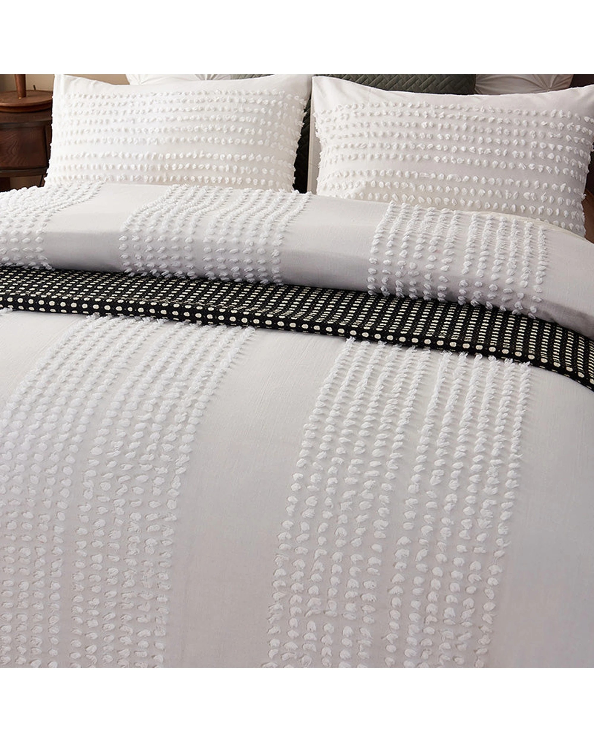 2 Cotton More 100% Cotton Tufted Pattern Quilt Doona Cover Set Double - White, 2 of 7