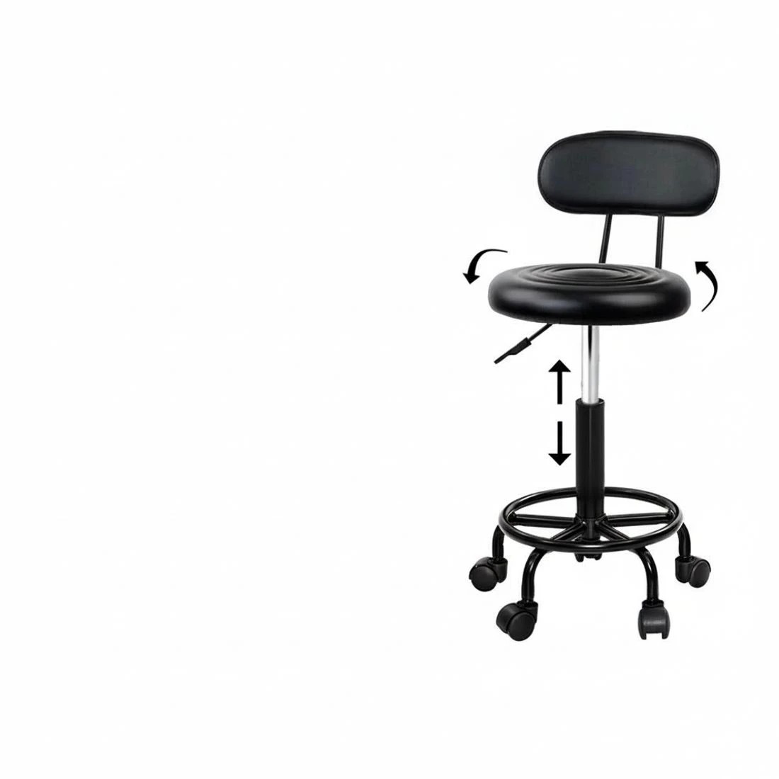 3 Artiss 2x Salon Stool Swivel Chair Backrest - Black, 3 of 5