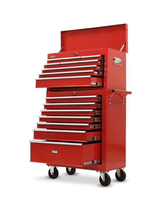 Bullet Pro 16 Drawer Tool Box Cabinet Chest Storage, Toolbox Garage Organiser Set, Red