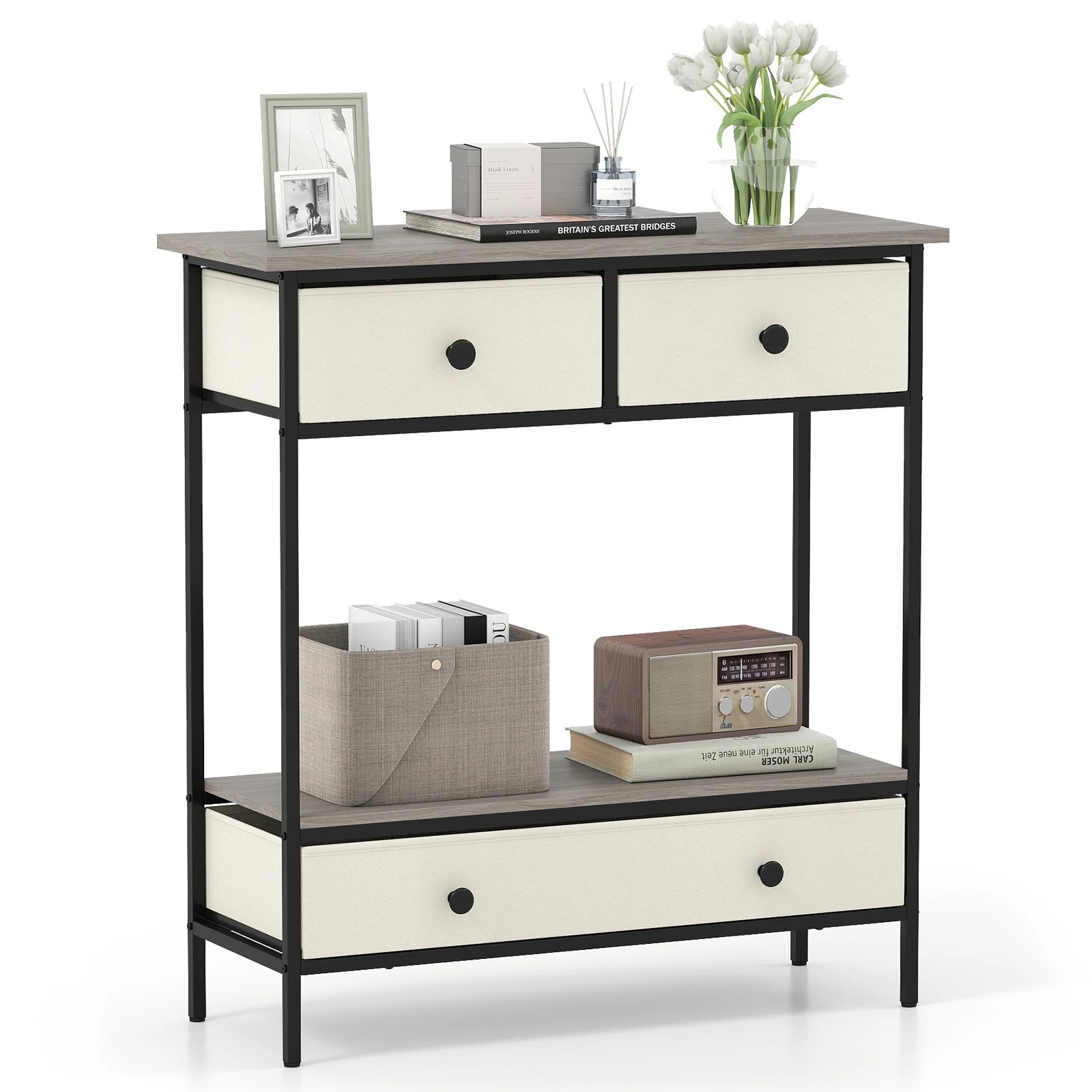 4 Costway Hallway Console Table w/Drawers Narrow Entryway Table - Grey, 4 of 5