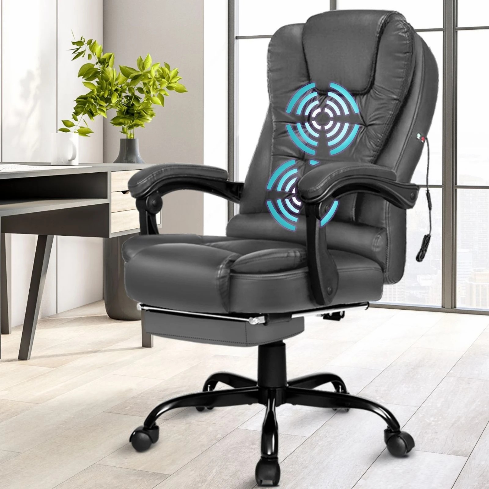 10 Alfordson Massage Office Chair FOOTREST Executive Gaming Racing Seat PU Leather - Grey, 10 of 10