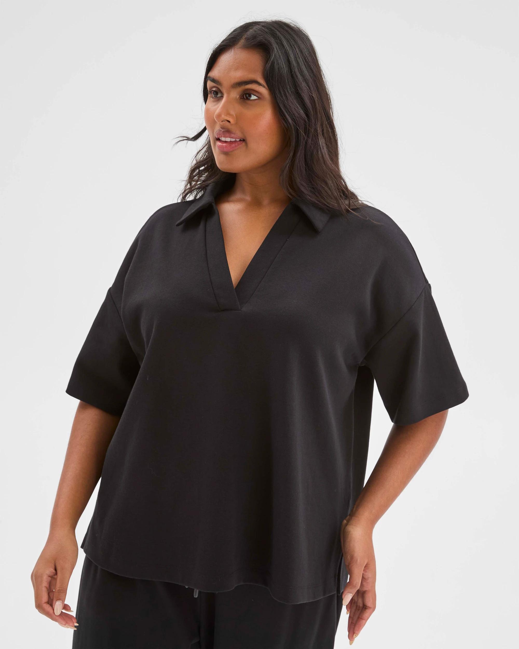 4 Target Curve Plus Size Australian Cotton Blend Polo Neck Interlock T-Shirt BLACK, 4 of 6