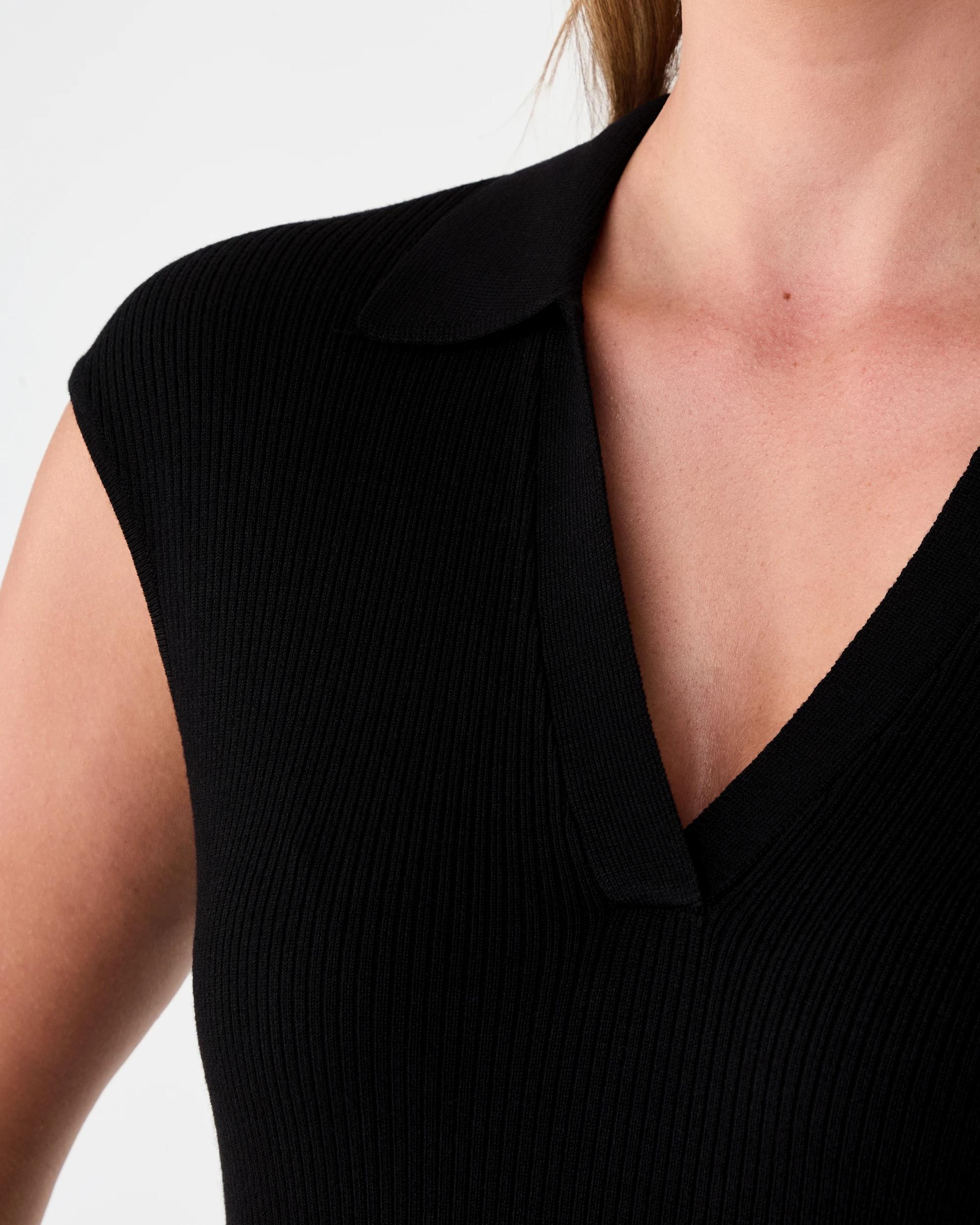 5 Short Sleeve True Knit Collared Midi Dress Black, 5 of 5