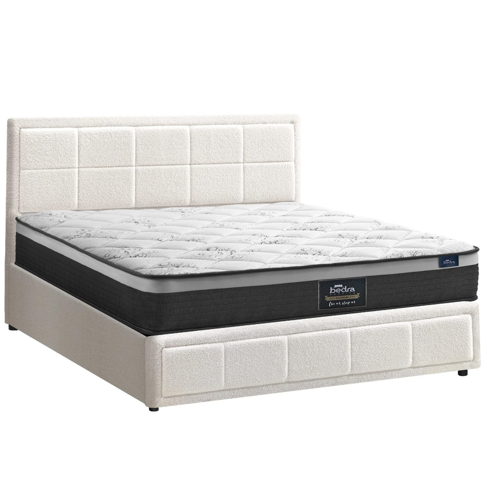 1 Oikiture Bed Frame Double Size Gas Lift Storage With Mattress Set BOSS - White, 1 of 8