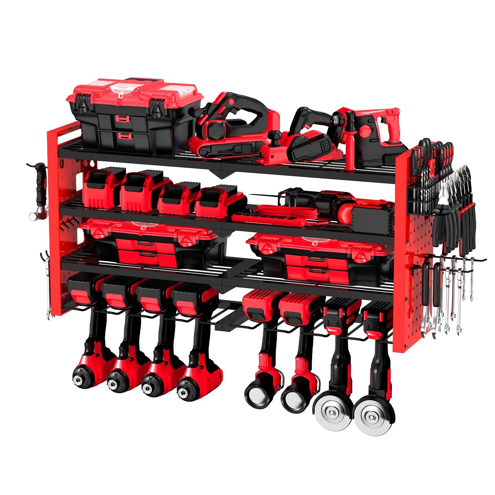 Ausway 4 Tier Power Tool Organiser Heavy Duty Wall Mount Metal Storage ...