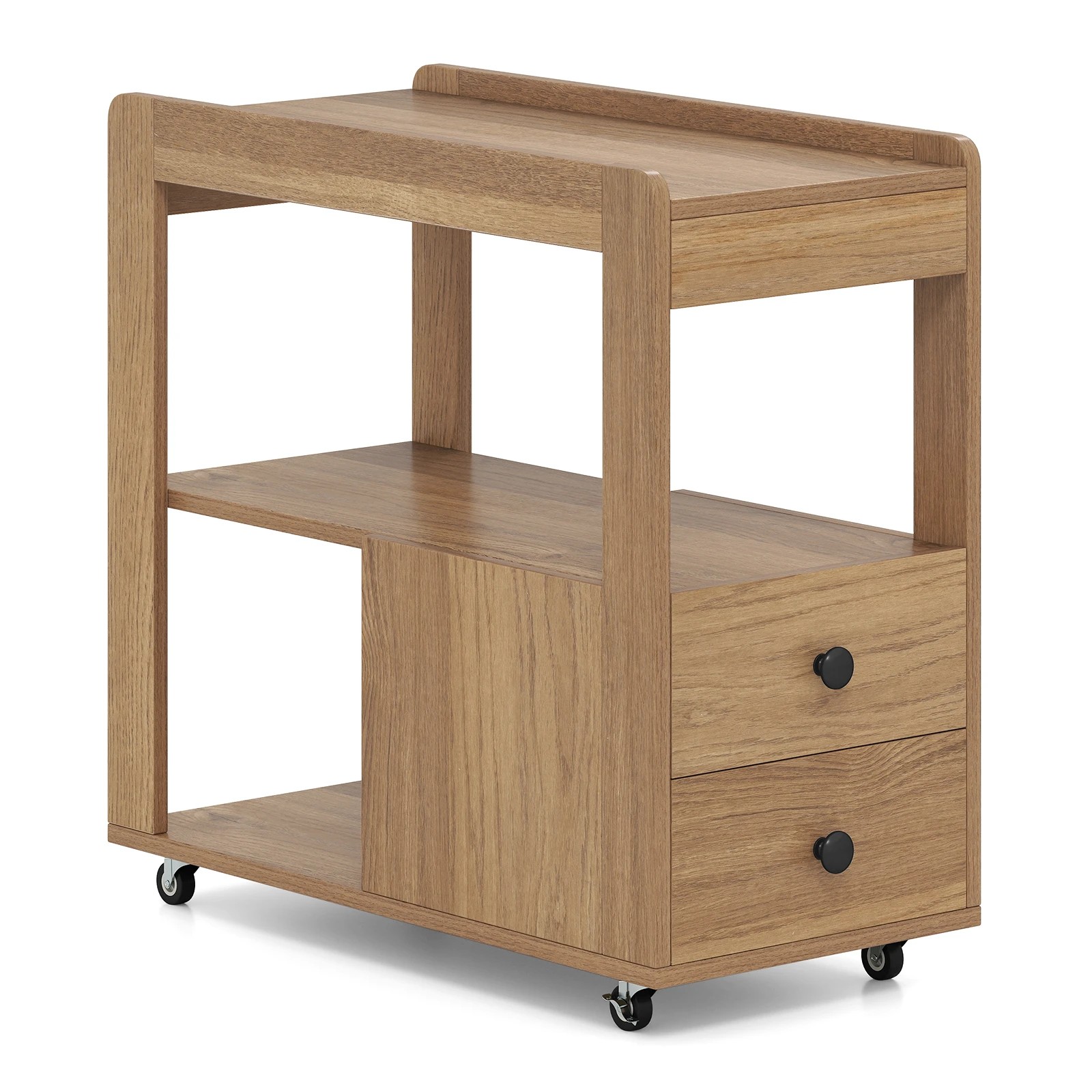 1 Costway 2 Drawers End Table Narrow Side Table w/Open Storage Shelf Rolling Bedside Table, 1 of 4