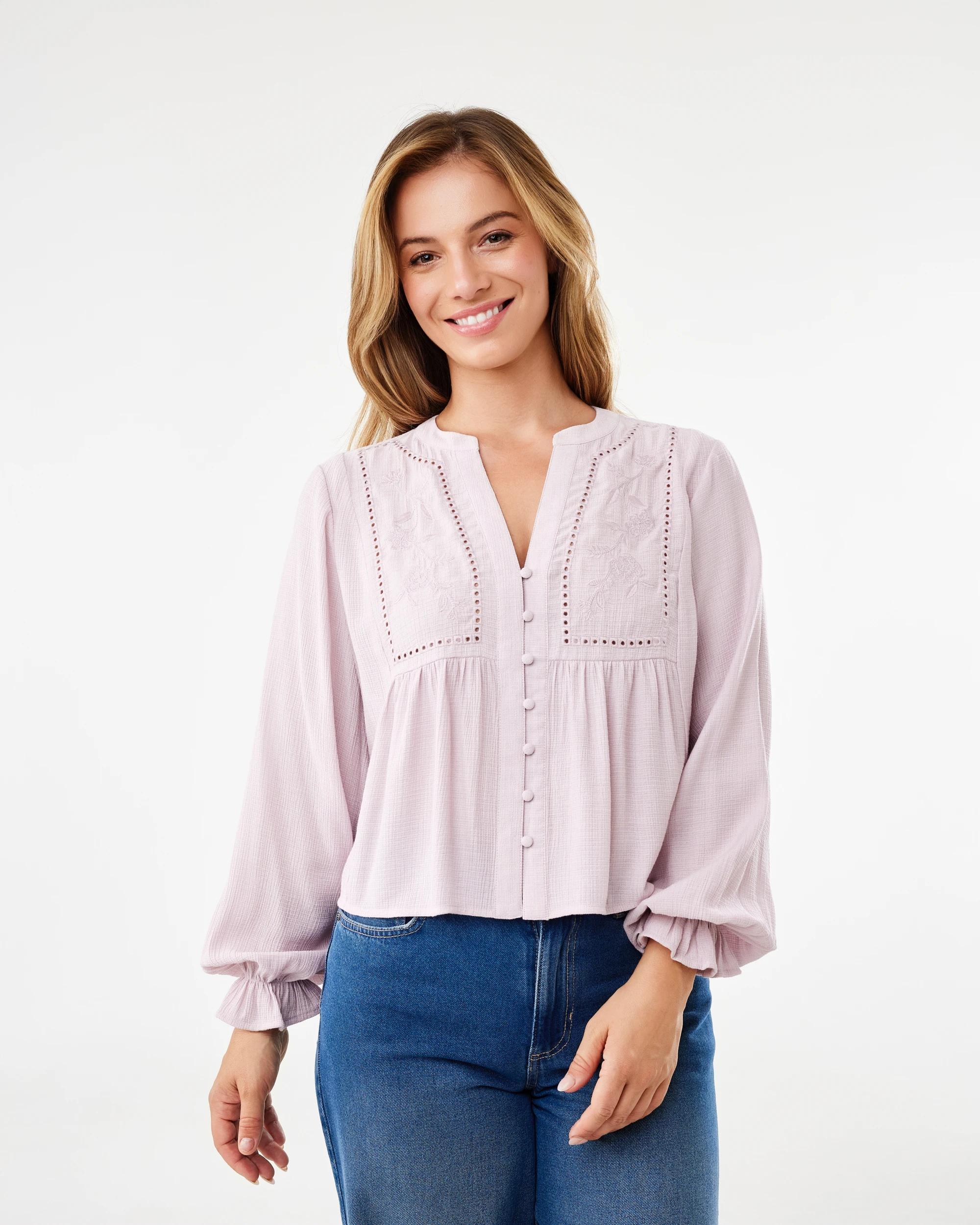 1 Long Sleeve Boho Detail Top Soft Prpl, 1 of 7