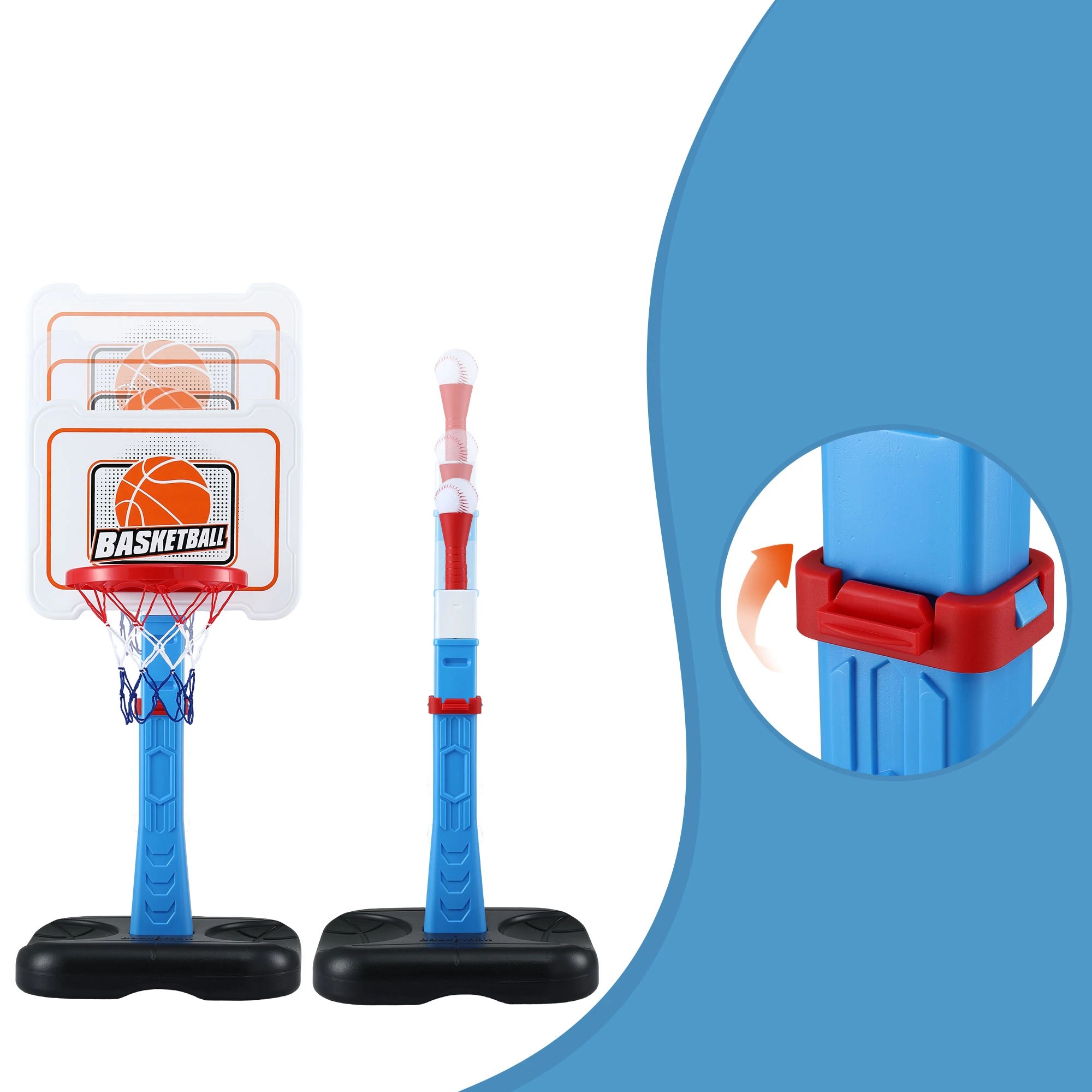 7 Keezi Kids Basketball Hoop Stand Baseball Set Adjustable Height Sports Center Toys - Blue, 7 of 8