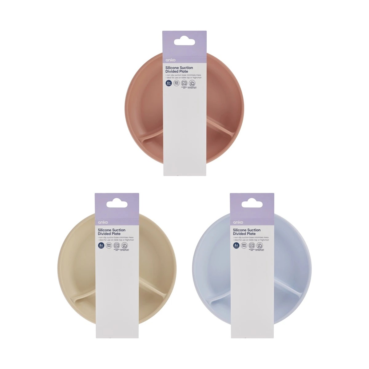 6 Silicone Suction Divided Plate - Assorted, 6 of 6