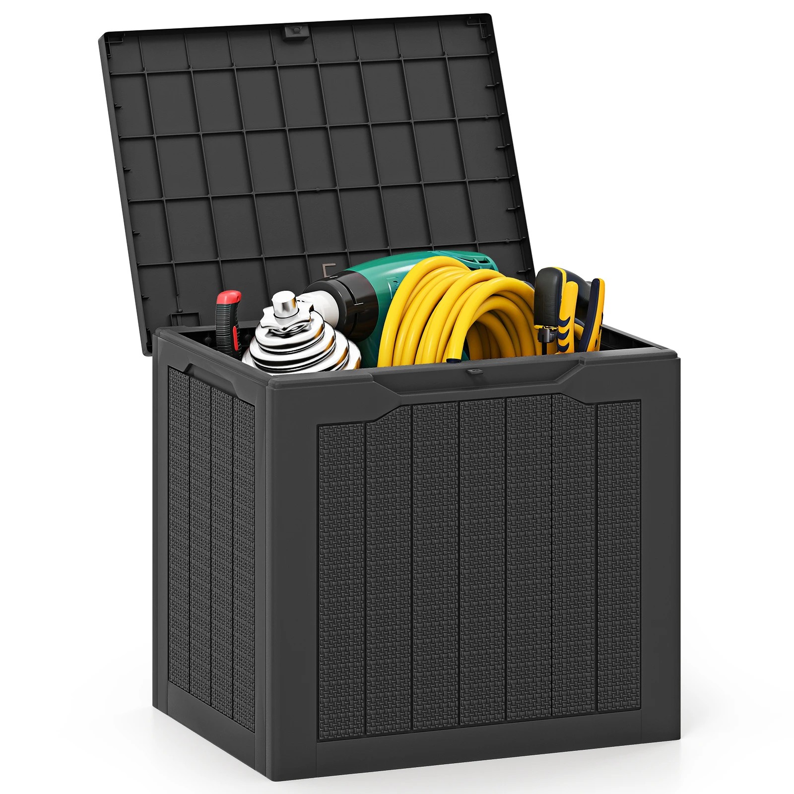 6 Costway 96L Outdoor Storage Box w/Lockable Lid Waterproof Patio Storage Bin - Black, 6 of 6