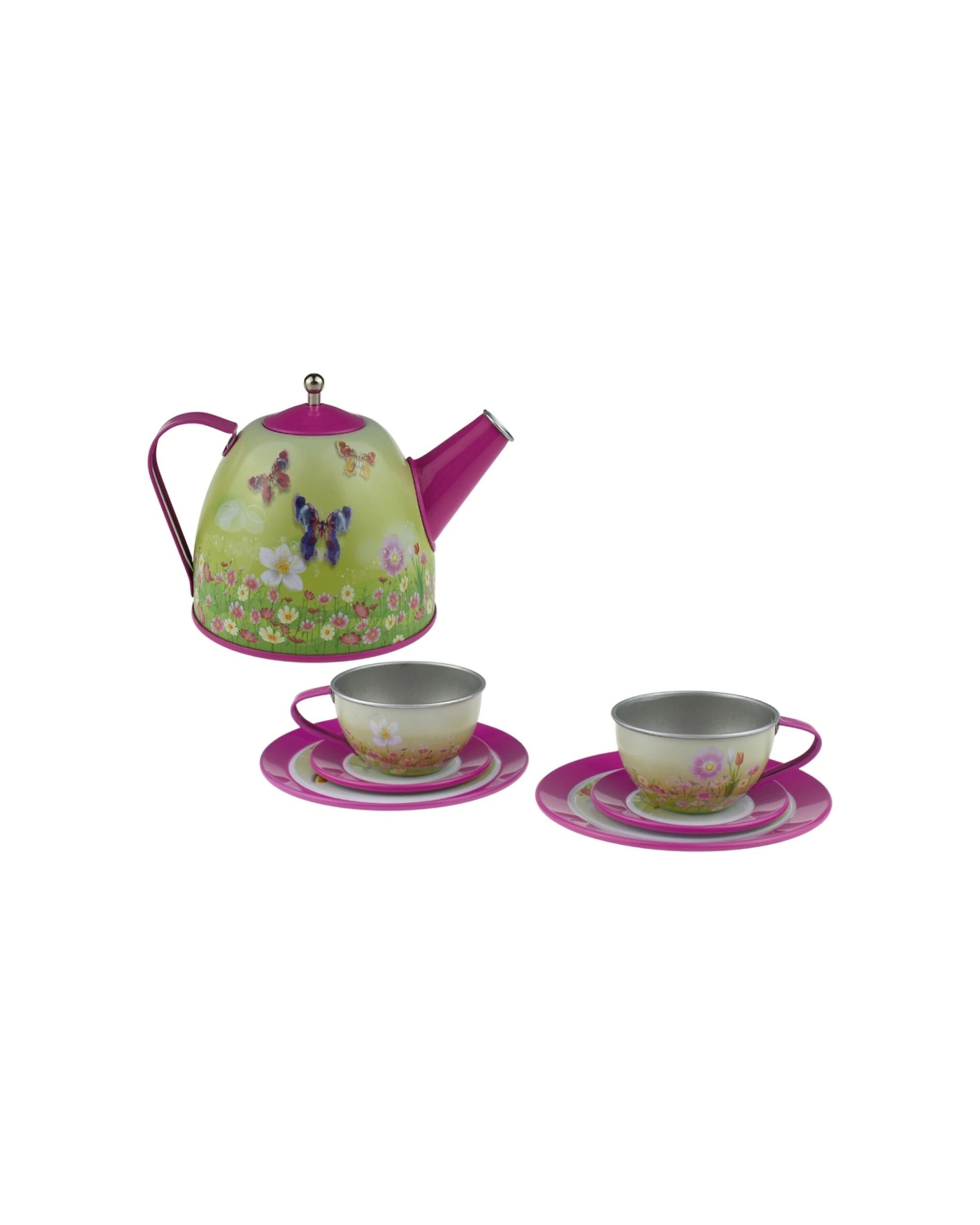 4 Kaper Kidz 15pc Butterfly Tin Tea Set Kids Pretend Play Toy - Pink, 4 of 6