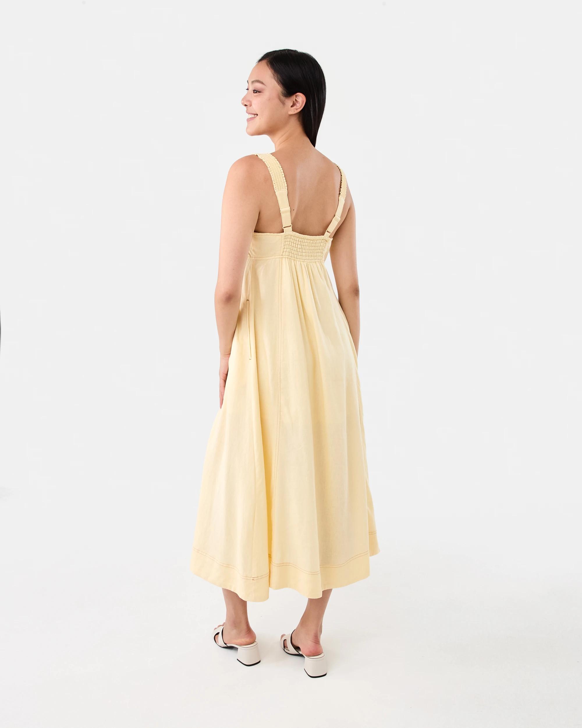 3 Sleeveless Contrast Linen Blend Maxi Dress Fln Yellow, 3 of 8
