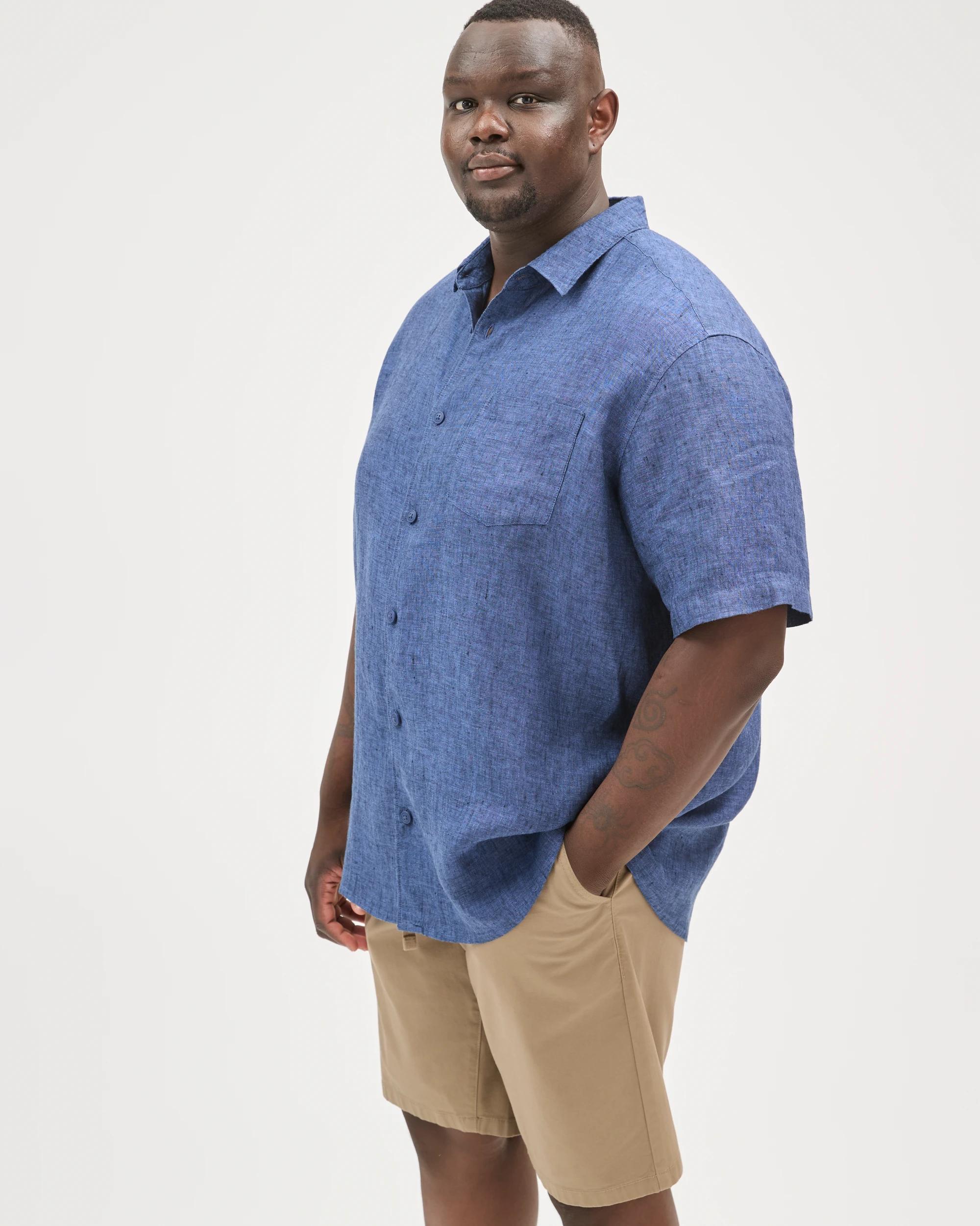 4 Target Man Plus Size European Linen Short Sleeve Shirt INDIGO BLUE, 4 of 6