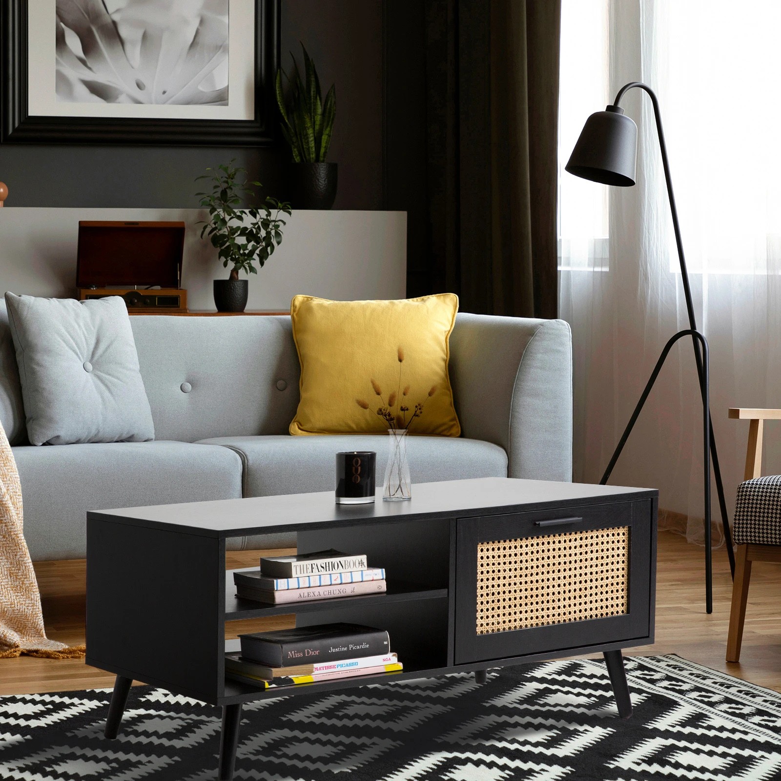 4 Casa Decor Tulum Rattan Coffee Table Storage Drawer Furniture Wooden Black - Black, 4 of 10