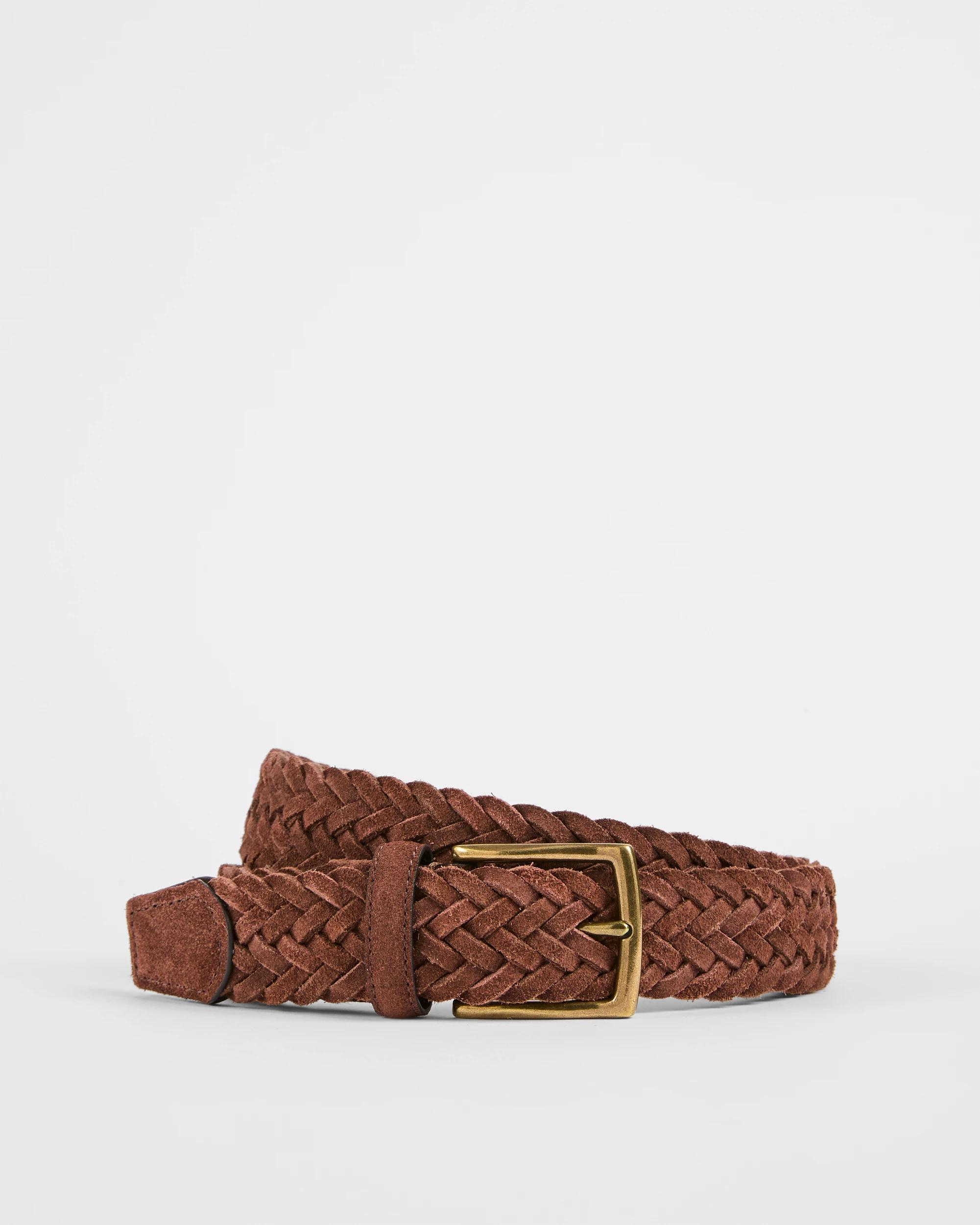 1 Target Man Suede Leather Woven Belt BROWN, 1 of 6