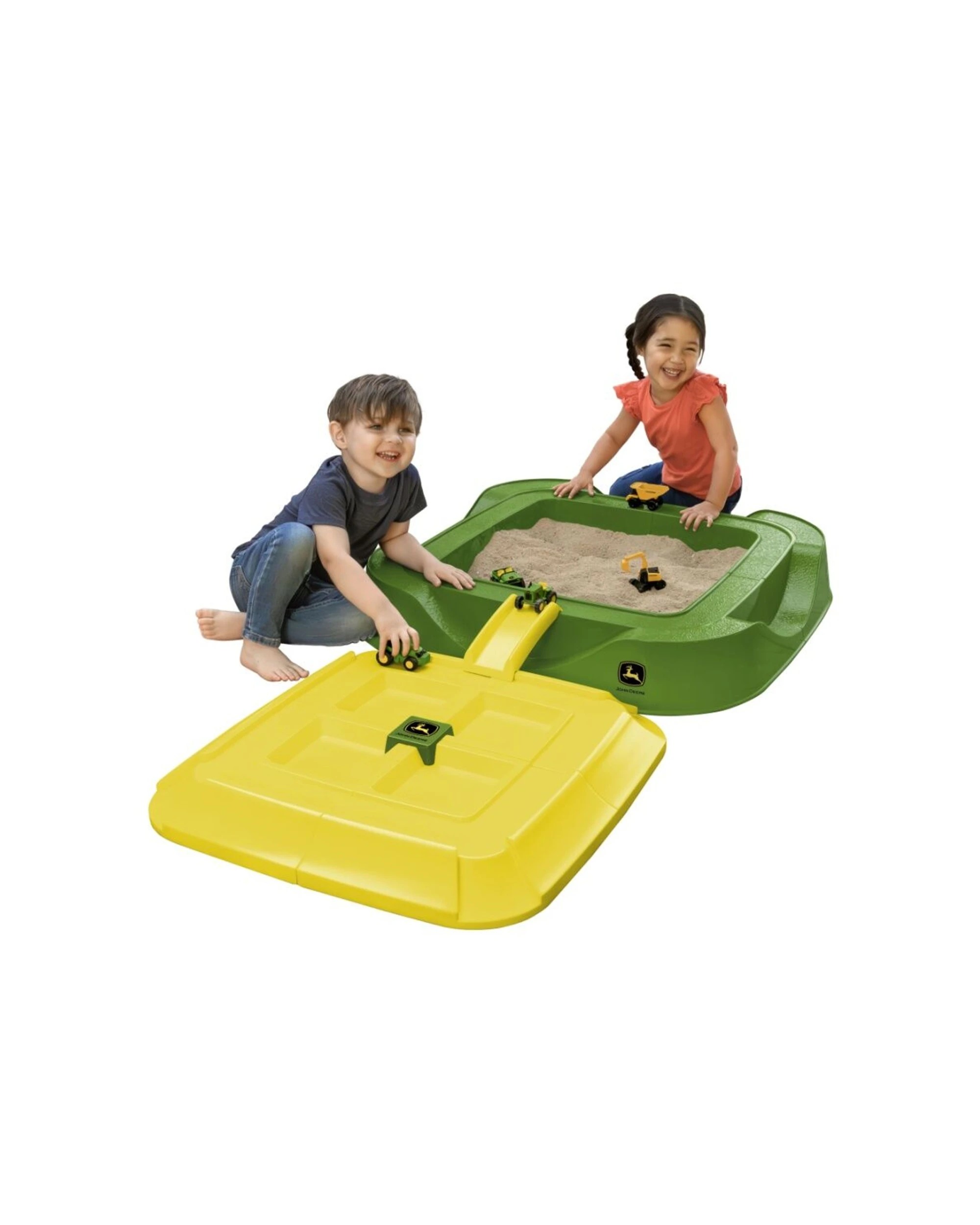 John Deere Worksite Sand Pit Box Play Set 5 Mini Vehicles and Cover 18m ...
