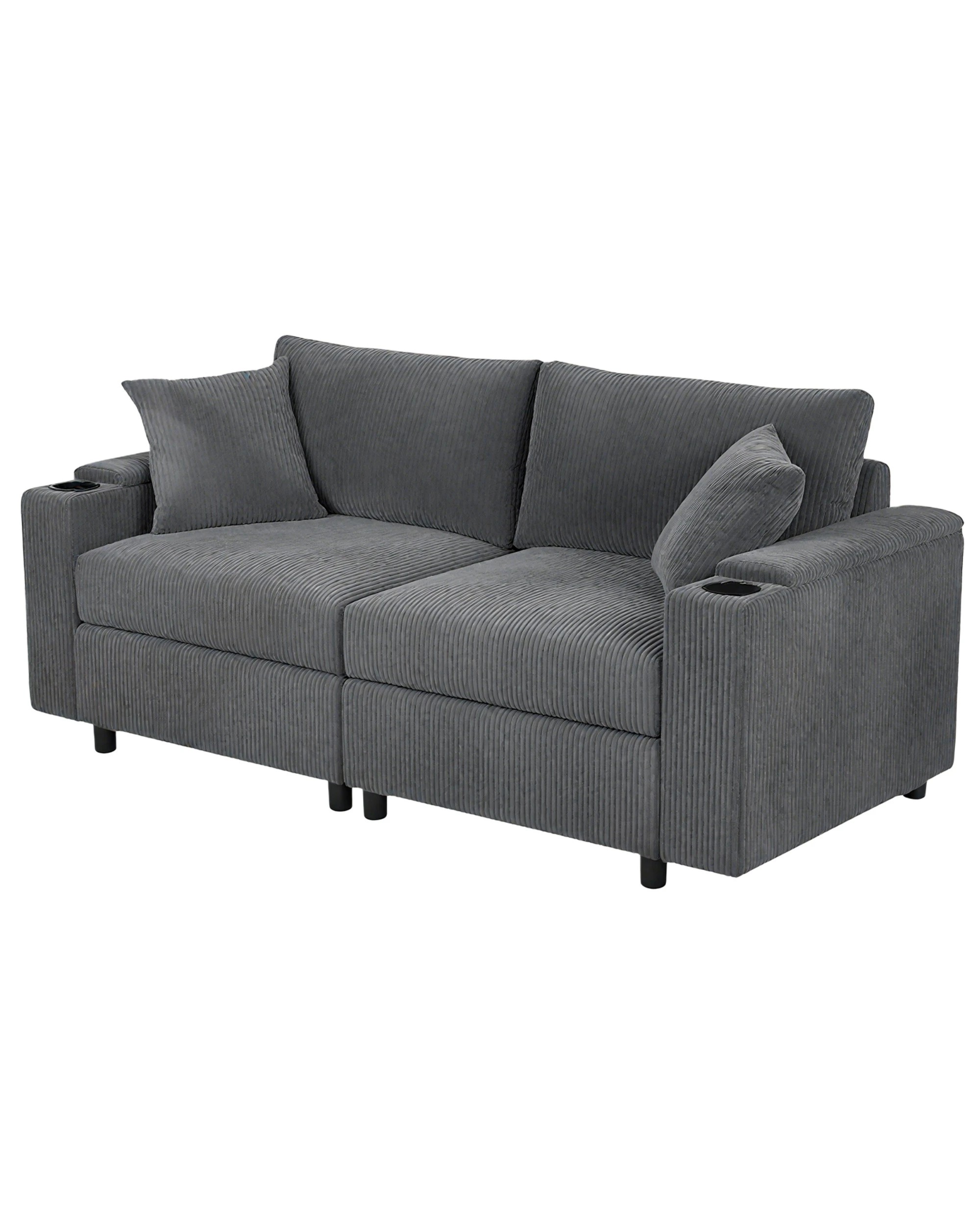 1 Advwin 182cm 2 Seater Sofa Corduroy Modular Lounge Couch w/ Storage Armrests & Cup Holder, 1 of 9