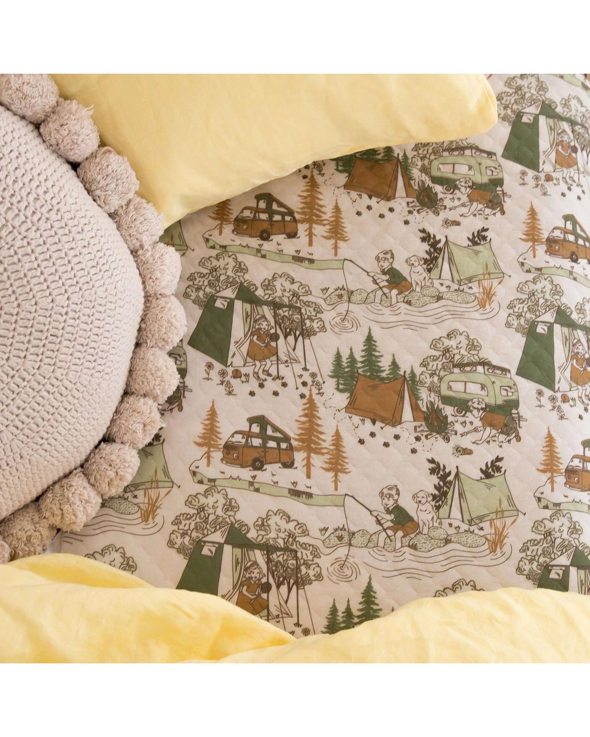 1 The Midnight Gang Happy Camper Bed Wetting Mat - King Single with wings - Multi, 1 of 4