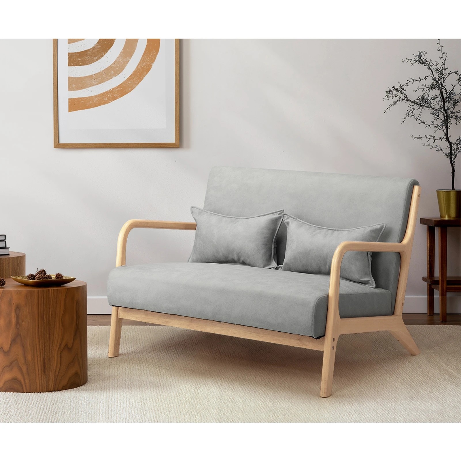 3 Oikiture Armchair Lounge Chair 2 Seater Accent Couch Sofa Fabric  Pillows
 - Grey, 3 of 10