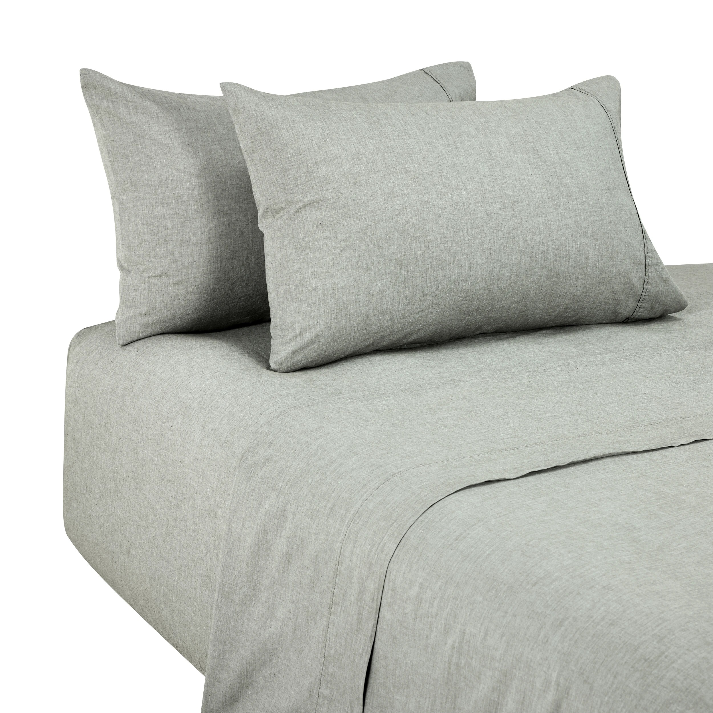 5 Stonewashed Chambray Cotton Sheet Set - Queen Bed, Sage, 5 of 7