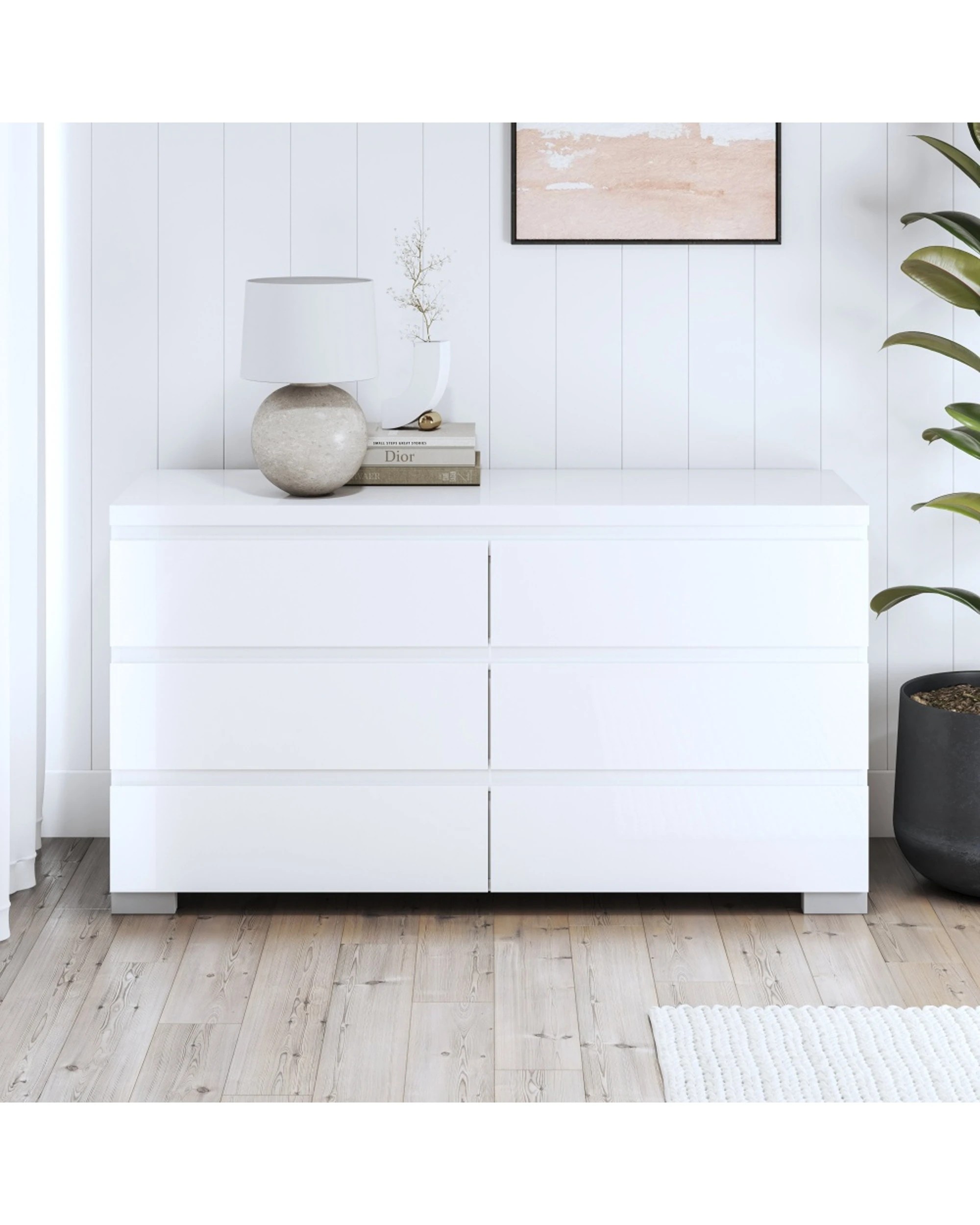 2 Alpine Bay Elara 6 Drawer Chest High Gloss Modern Bedroom Storage Unit - White, 2 of 5