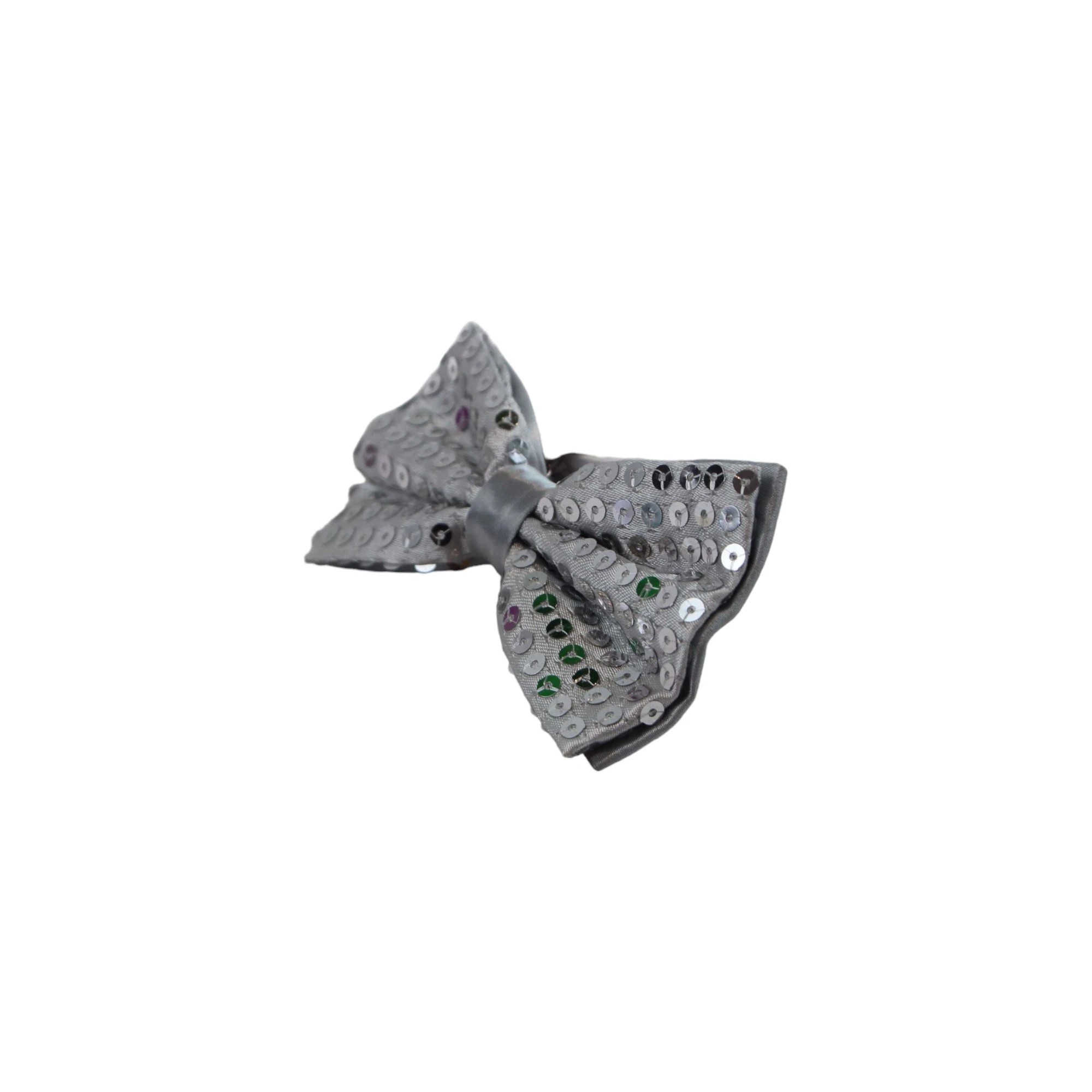 4 Zasel Mens Silver Sequin Patterned Bow Tie - Silver, 4 of 4