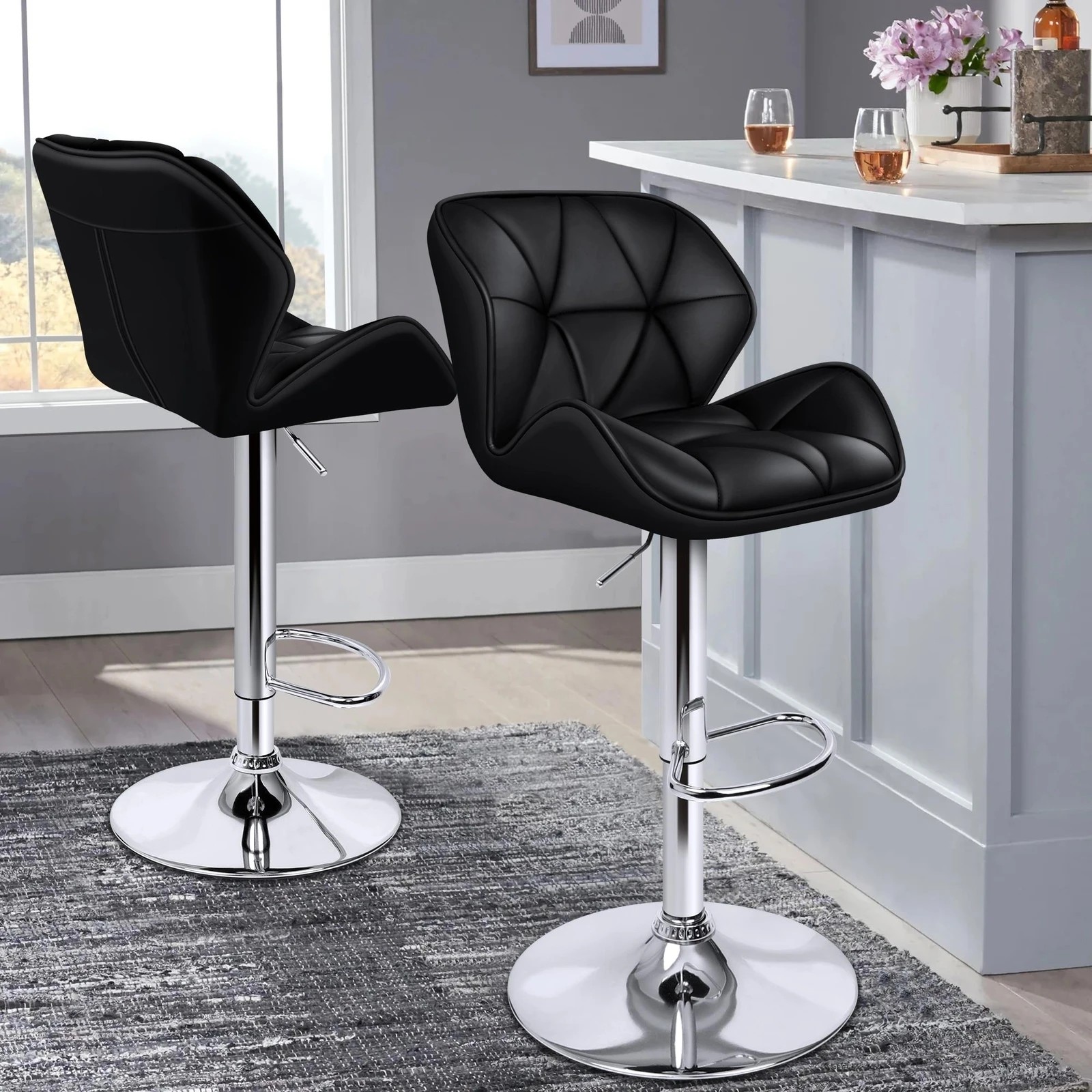 2 Alfordson 2x Bar Stools Willa Kitchen Gas Lift Swivel Chair Leather - Black, 2 of 9