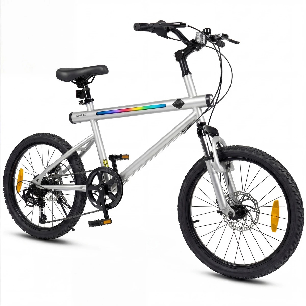 1 Costway 6 Speed Commuter Bicycle 20'' LED-lit Cycling Bike High Carbon Steel - Silver, 1 of 1