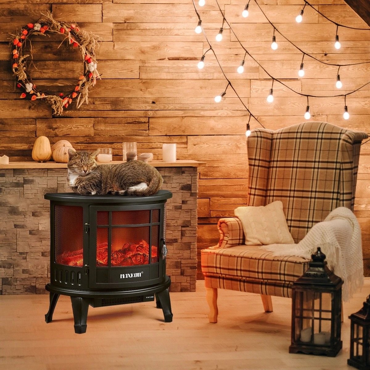 5 MAXKON Electric Fireplace Freestanding Stove Heater LED Flame Effect Log Fire 1800W, 5 of 8